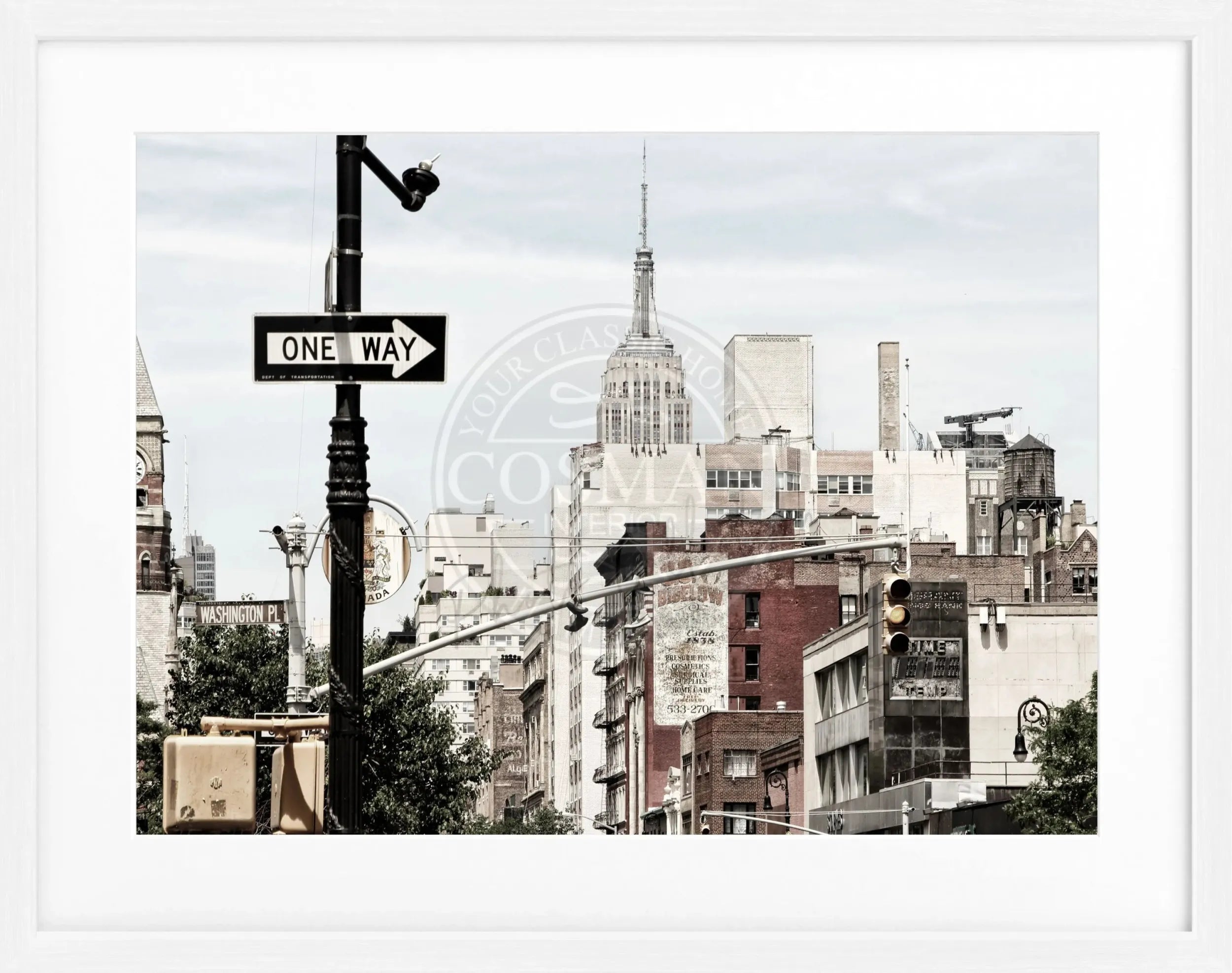 Schwarz-weiß Poster mit Rahmen, New York Empire State Building Motiv, 31x25 cm, von Cosman-Photocollection