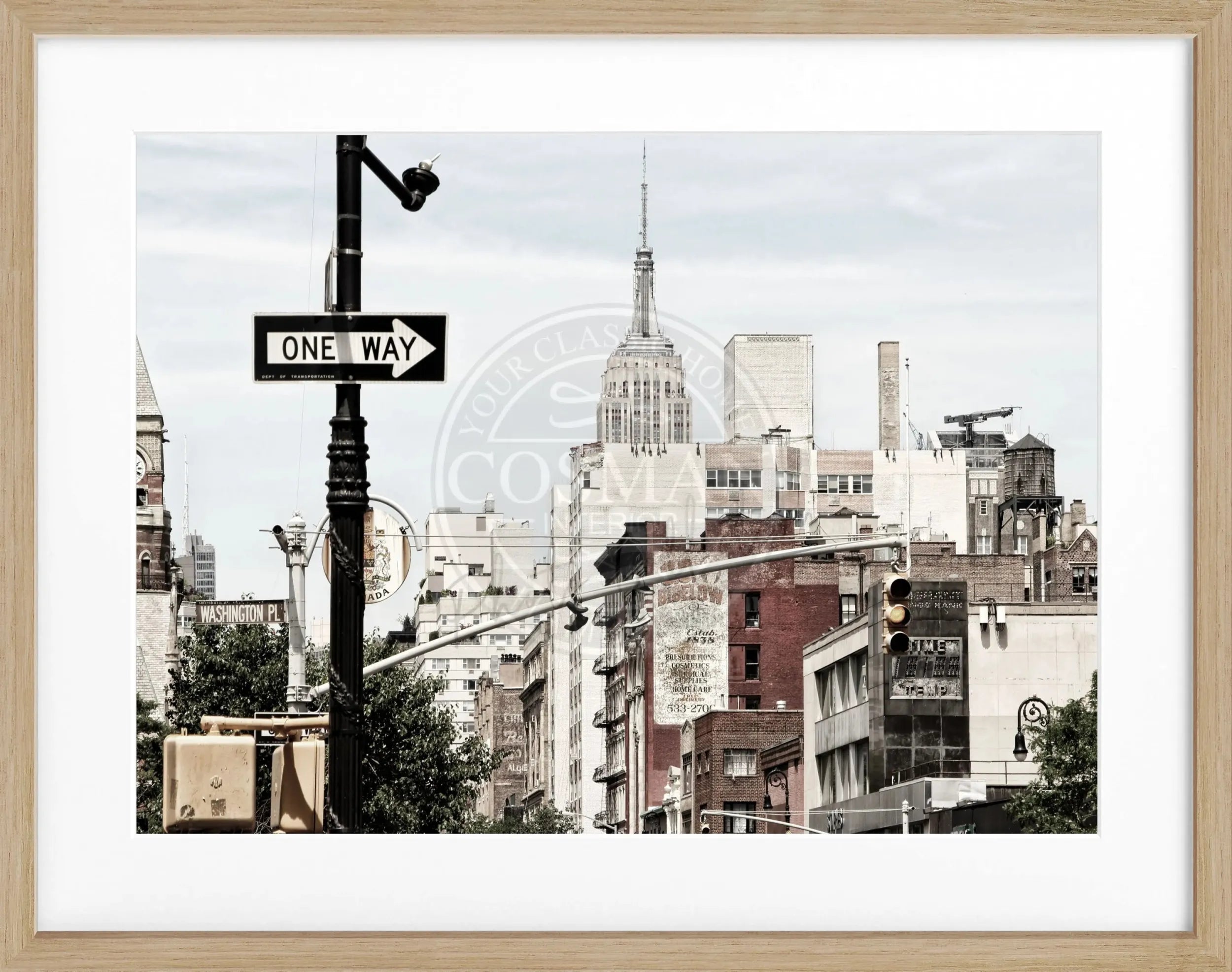 Schwarz-weiß Poster mit Rahmen von Cosman-Photocollection, Empire State Building in New York, 31x25 cm, Wanddekoration.