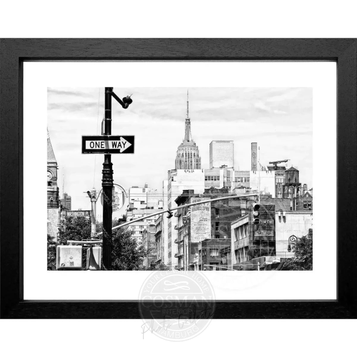 Schwarz-weiß Poster mit Rahmen, New York Empire State Building, von Cosman-Photocollection, 31x25cm, Wanddekoration