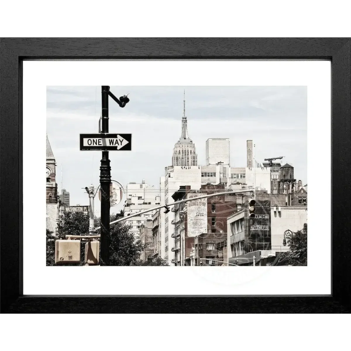 Schwarz-weiß Poster mit Rahmen von Cosman-Photocollection, Empire State Building in New York, 31x25 cm, Wanddekoration