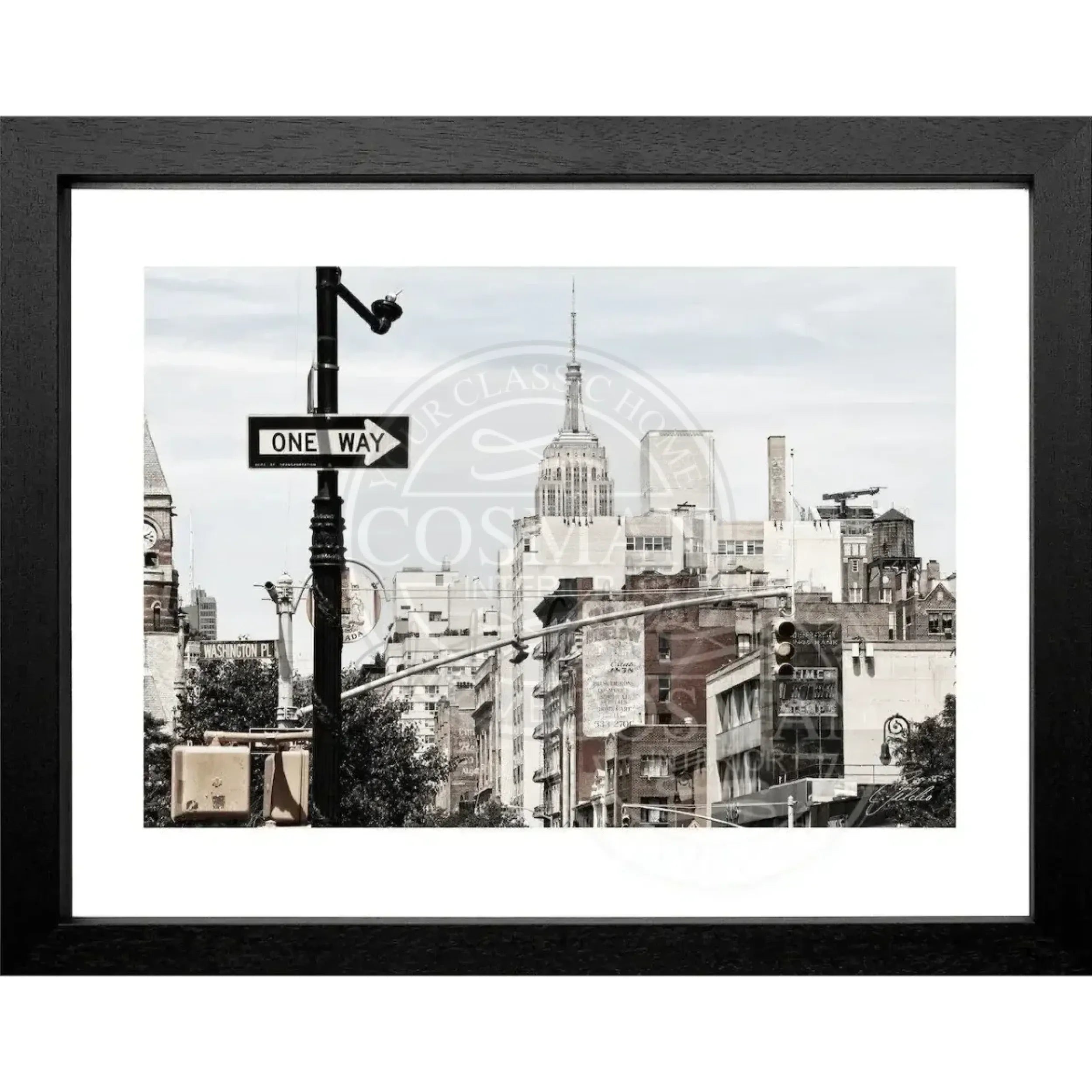 Schwarz-weiß Poster mit Rahmen von Cosman-Photocollection, Empire State Building in New York, 31x25 cm, Wanddekoration