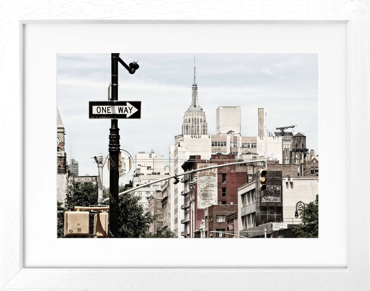Schwarz-weiß Poster mit Rahmen, New York Empire State Building, 31x25 cm, von Cosman-Photocollection, Wanddekoration.