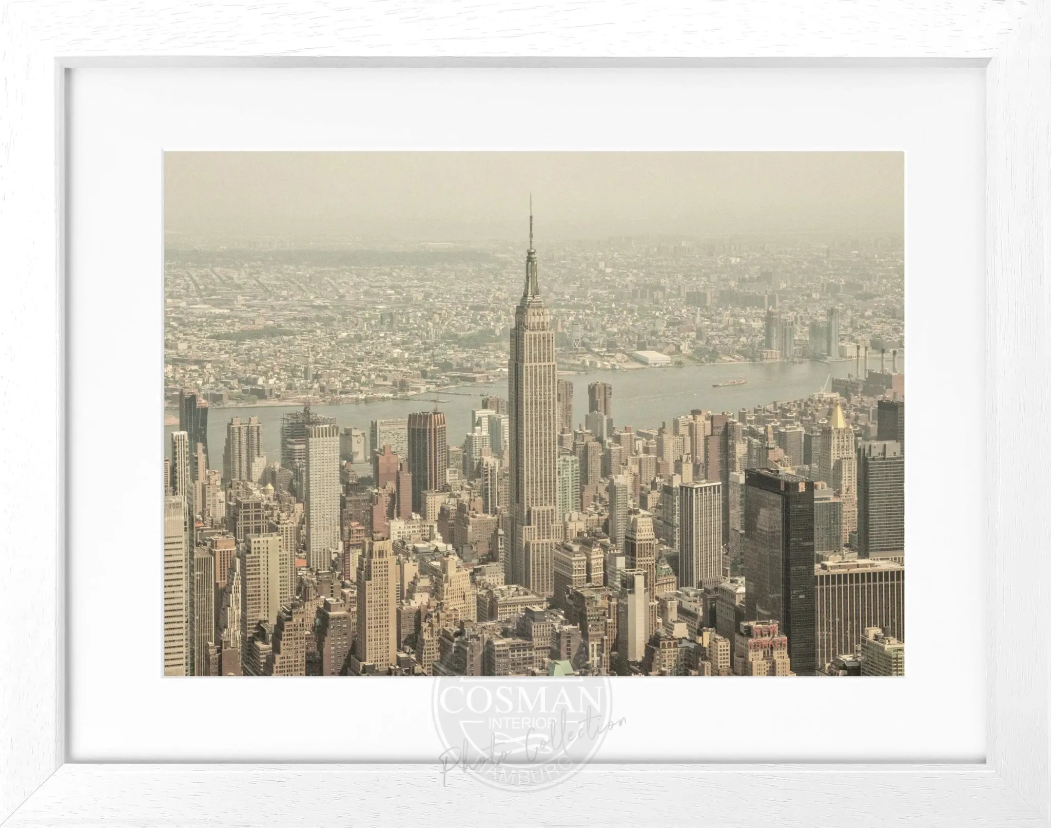 Schwarz-weiß Poster mit Rahmen, New York Empire State Building, von Cosman-Photocollection, 31x25 cm, Wanddekoration