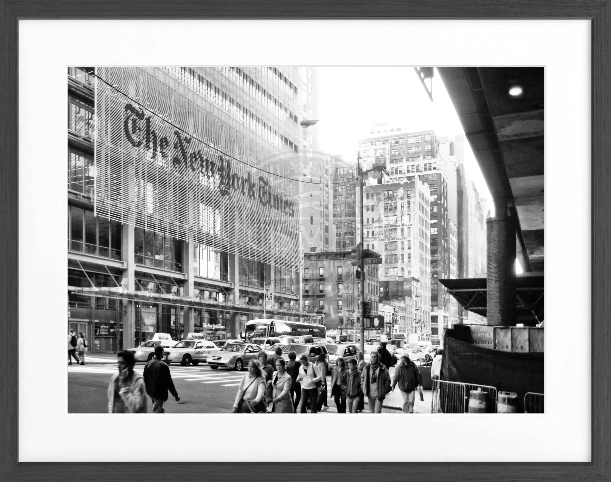 Schwarz-weiß Poster mit Rahmen von Cosman-Photocollection, New York Times Motiv, 31x25cm, Wanddekoration, NYC Stadtbild