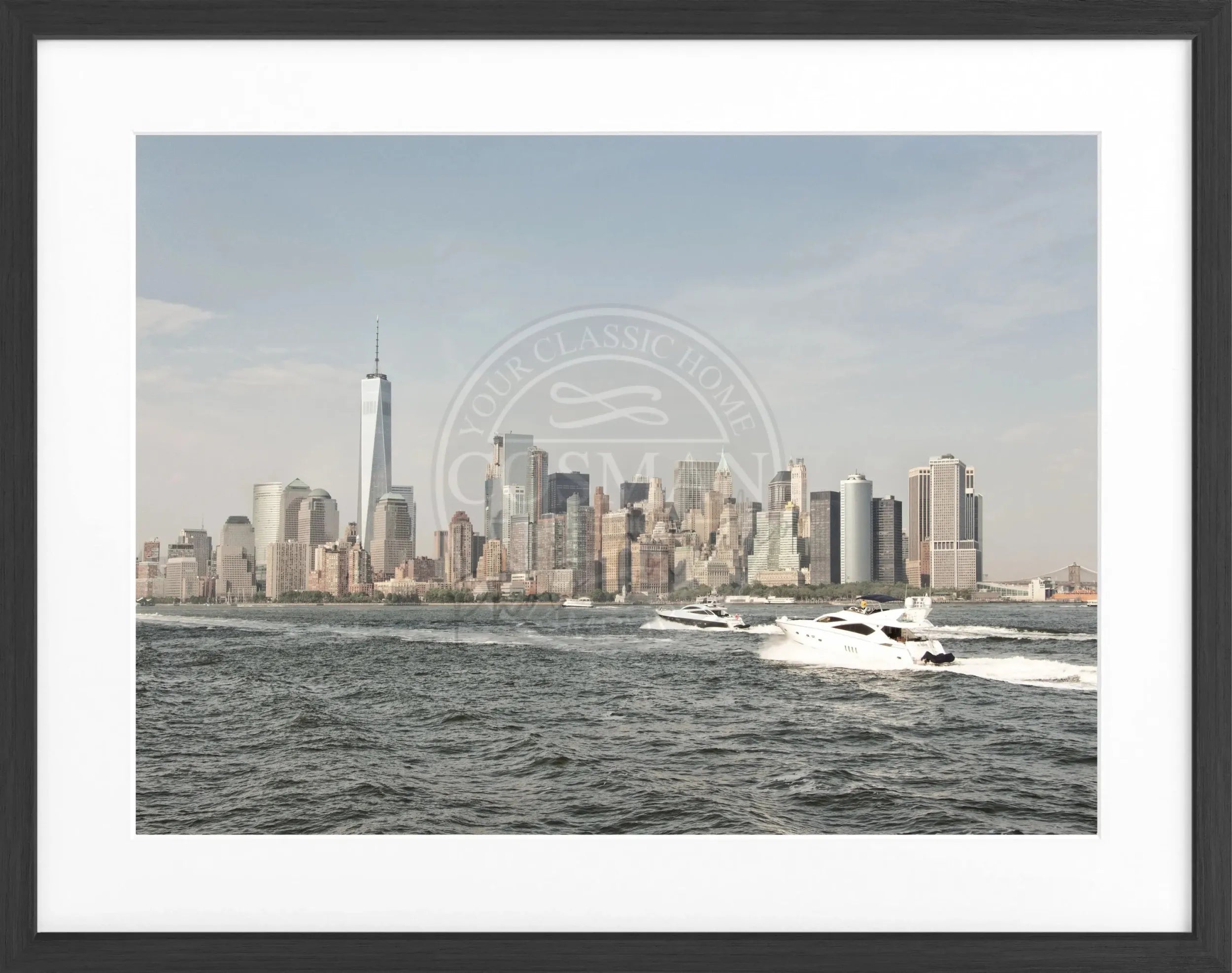 Schwarz-weiß Poster mit Rahmen von Cosman-Photocollection, New York Skyline, Maße 31x25cm, urbanes Stadtmotiv.