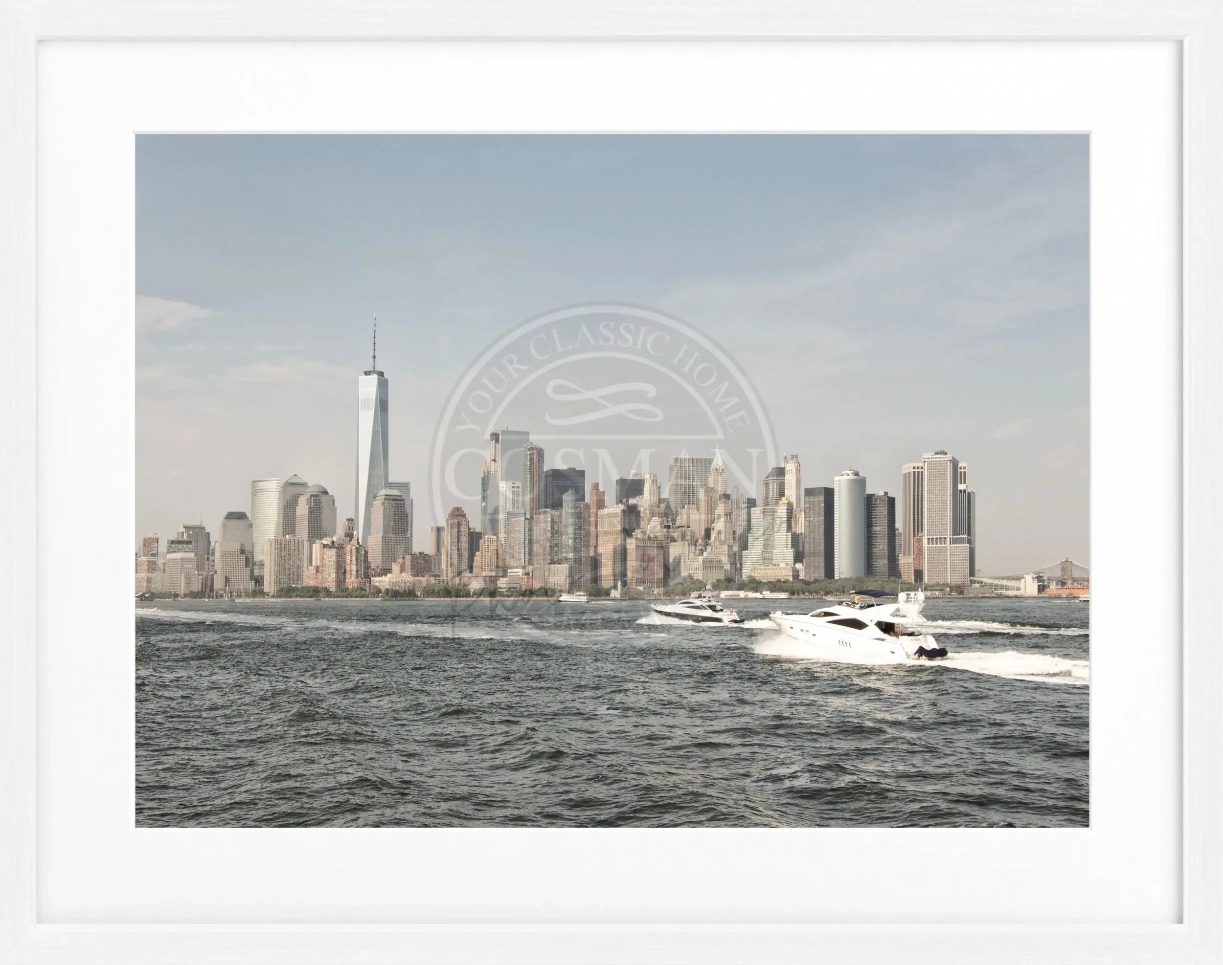 Schwarz-weiß Poster mit Rahmen, New York Skyline Motiv, 31x25cm, von Cosman-Photocollection, Wanddekoration für Stadtliebhaber