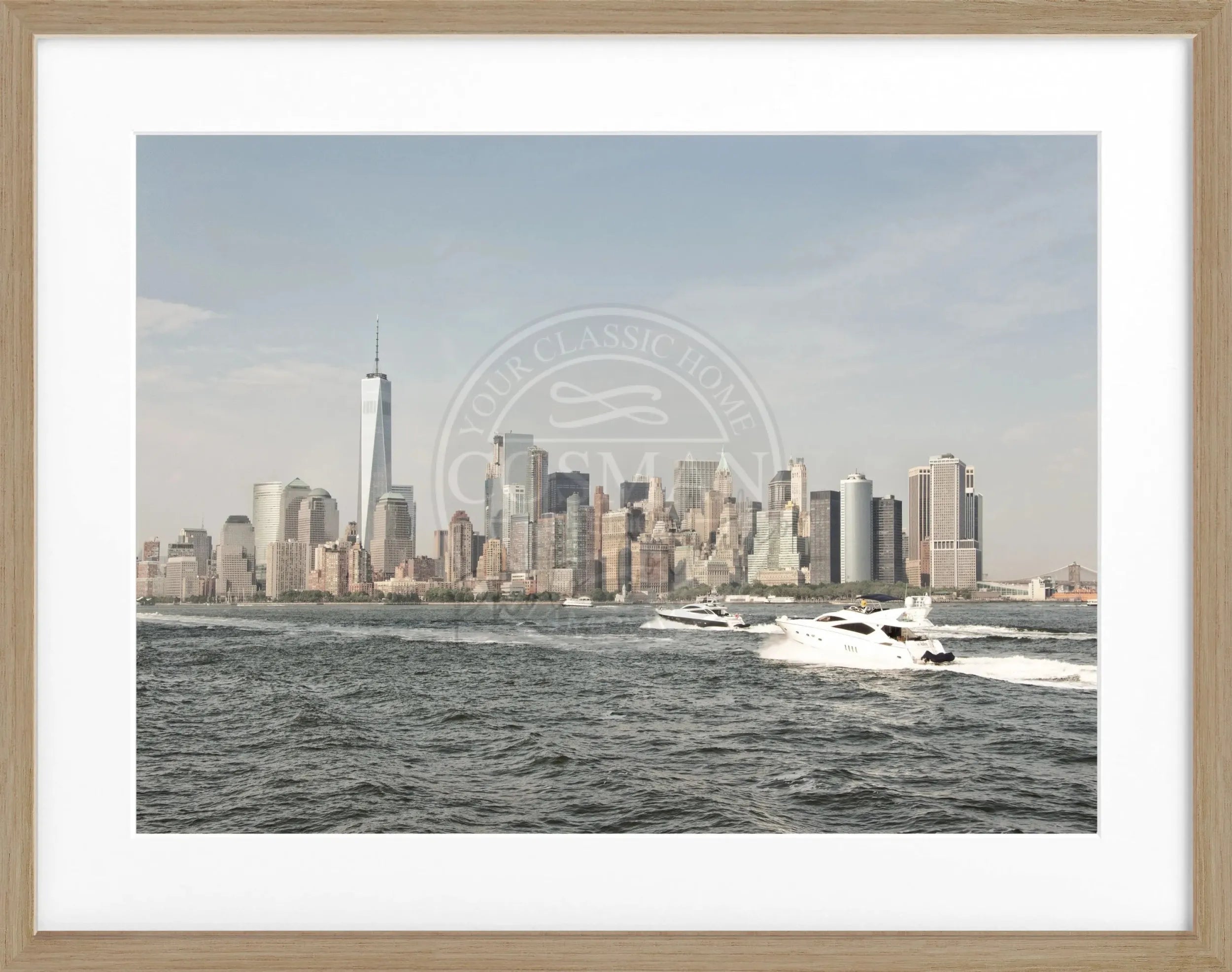 Schwarz-weiß Poster mit Rahmen, zeigt die Skyline von New York, von Cosman-Photocollection, 31x25 cm, stilvolles Wandbild