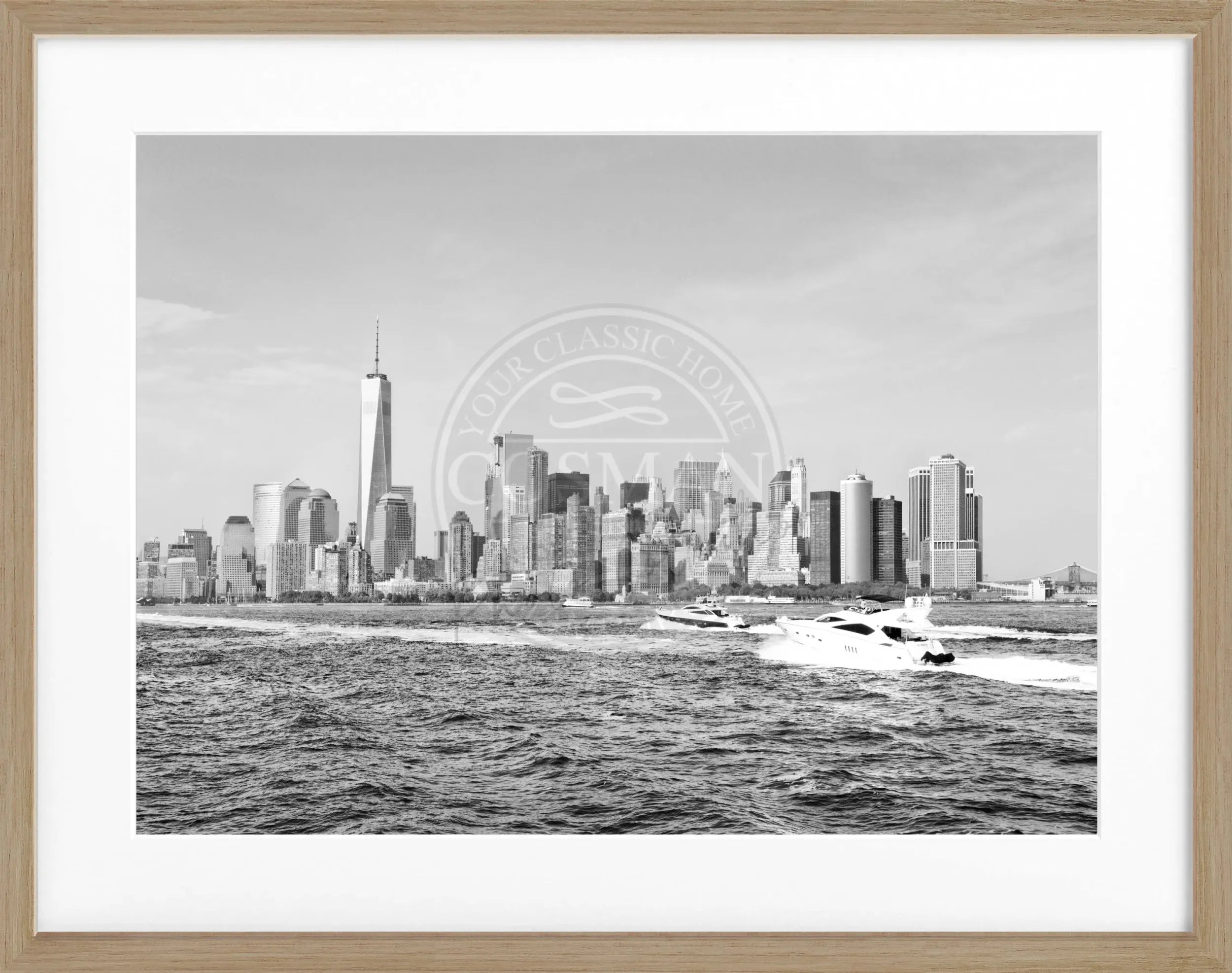 Schwarz-weiß Poster mit Rahmen, New York Skyline Motiv, 31x25cm, von Cosman-Photocollection