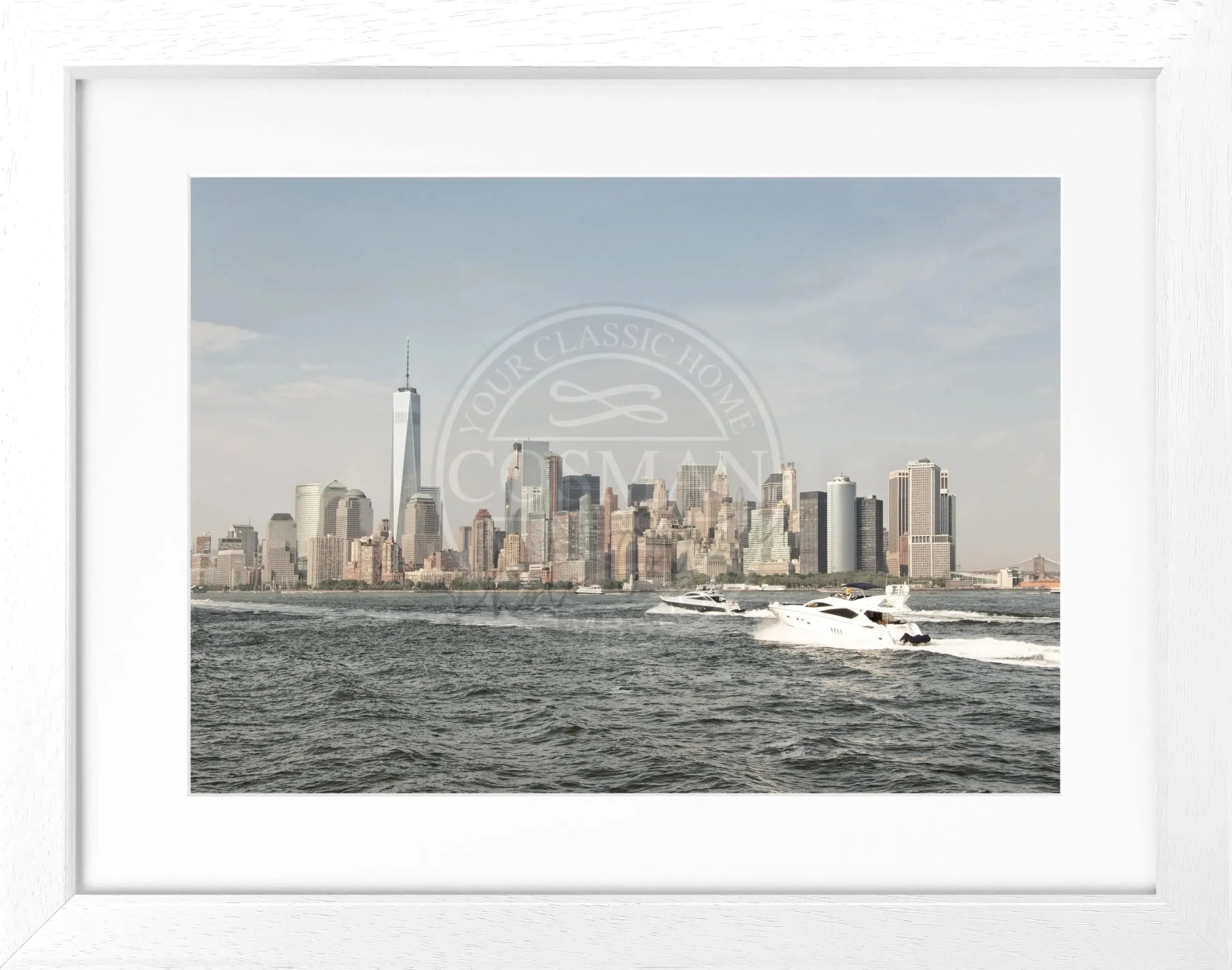 Schwarz-weiß Poster mit Rahmen von Cosman-Photocollection, New York Skyline, 31cm x 25cm, stilvoller Wanddekoration