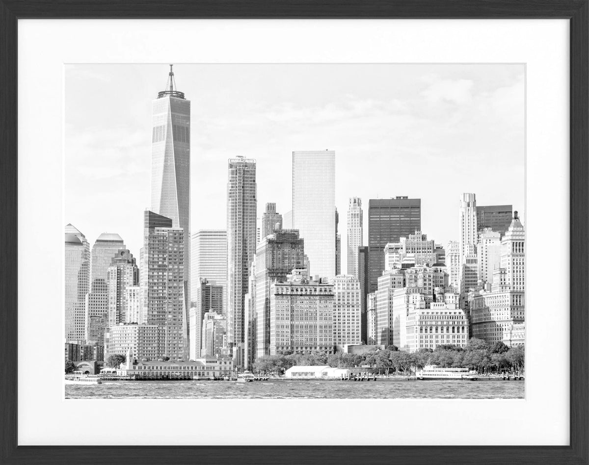 Schwarz-weiß Poster mit Rahmen von Cosman-Photocollection, New York Skyline Motiv, 31x25 cm, elegantes Wandbild