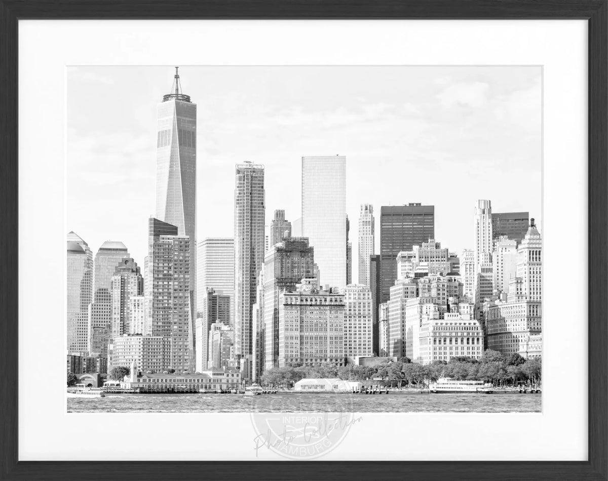 Schwarz-weiß Poster mit Rahmen von Cosman-Photocollection, New York Skyline Motiv, 31x25 cm, elegantes Wandbild