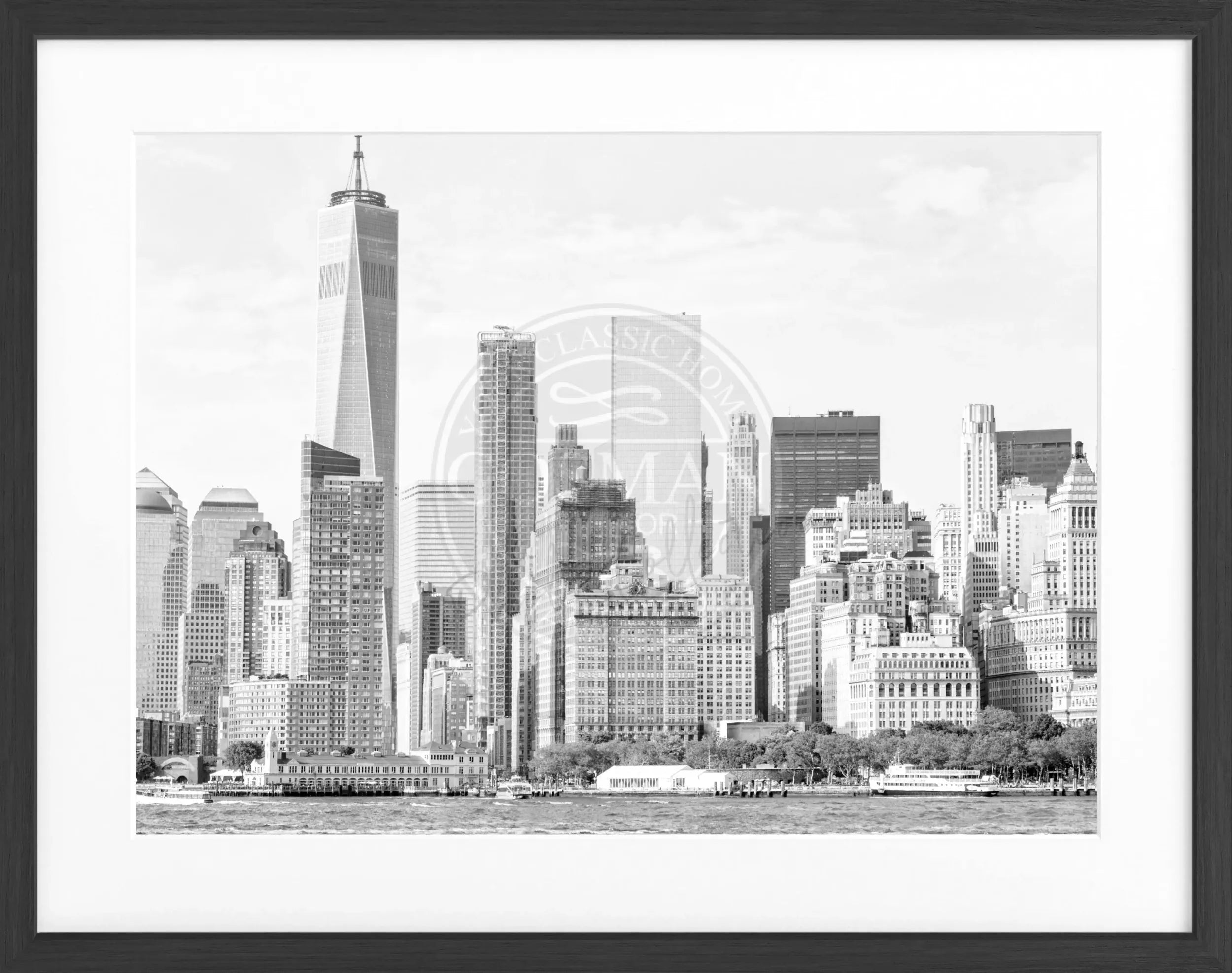 Schwarz-weiß Poster mit Rahmen von Cosman-Photocollection, New York Skyline Motiv, 31x25 cm, elegantes Wandbild