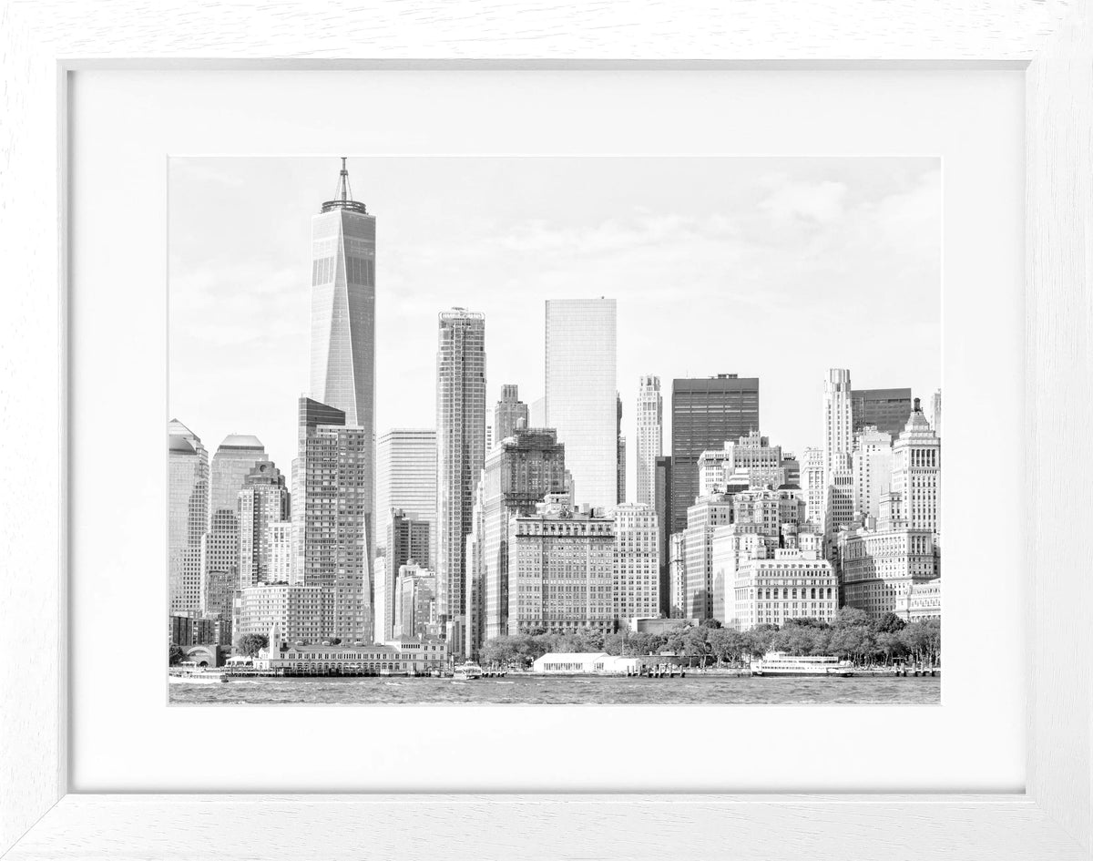 Schwarz-weiß Poster mit Rahmen von Cosman-Photocollection, New York Skyline, 31x25cm, Wanddekoration, Stadtbild.