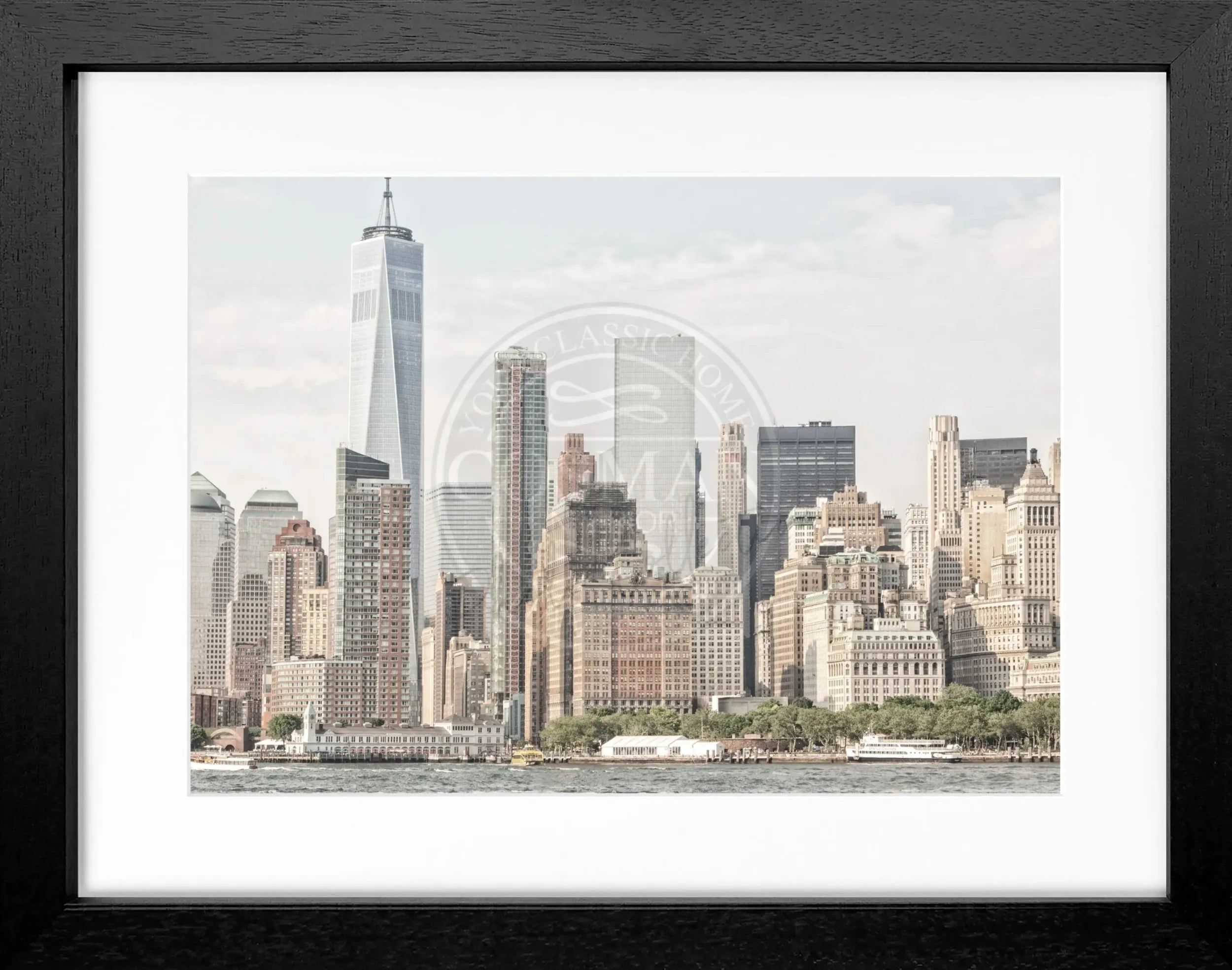 Schwarz-weiß Poster mit Rahmen, New York Skyline Motiv, 31x25 cm, von Cosman-Photocollection