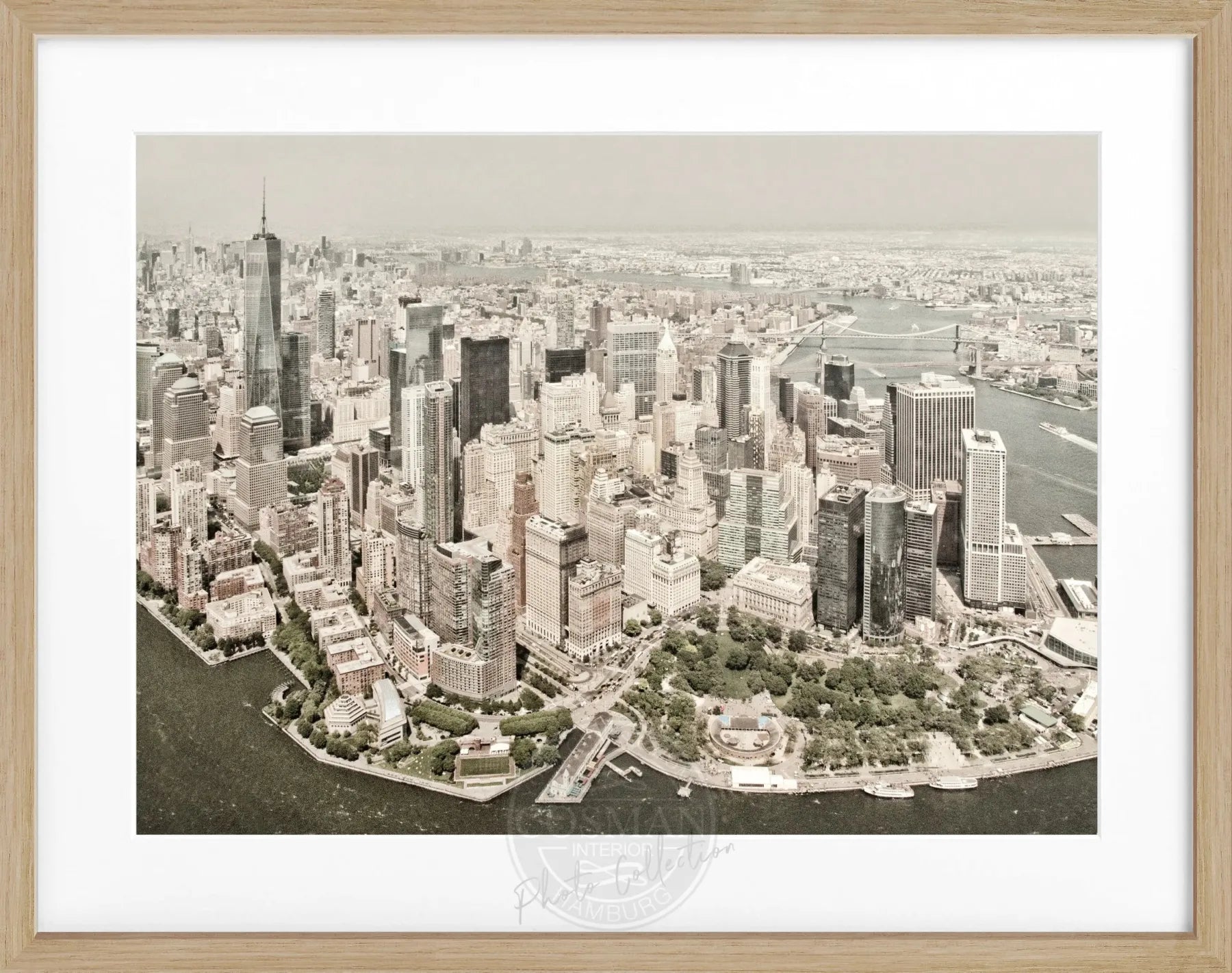 Schwarz-weiß Poster mit Rahmen von Cosman-Photocollection, New York Skyline, 31x25 cm, urbanes Stadtbild, dekoratives Wandbild