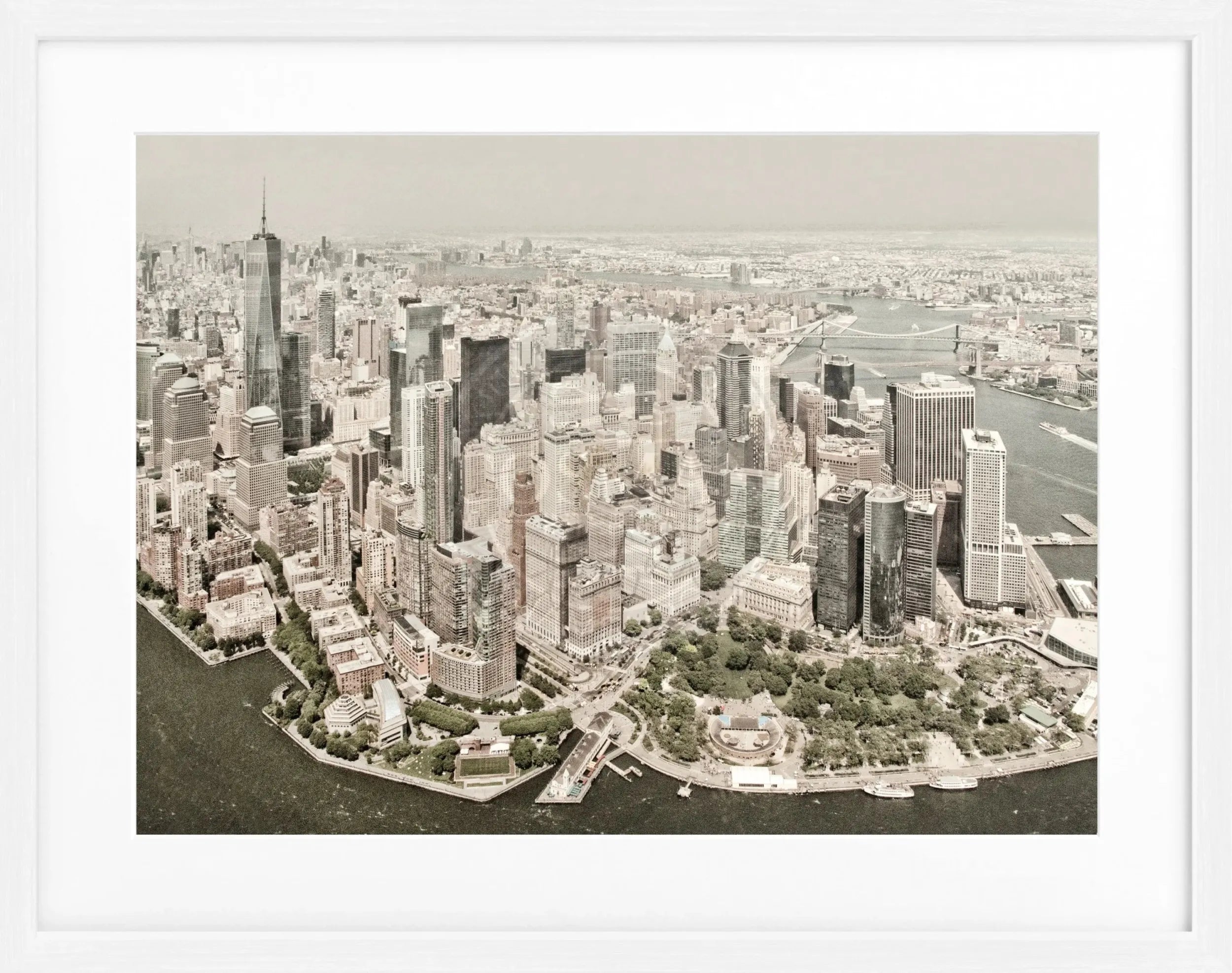 Schwarz-weiß Poster mit Rahmen von Cosman-Photocollection, New York Skyline Motiv, 31x25cm, Wanddekoration für Stadtliebhaber