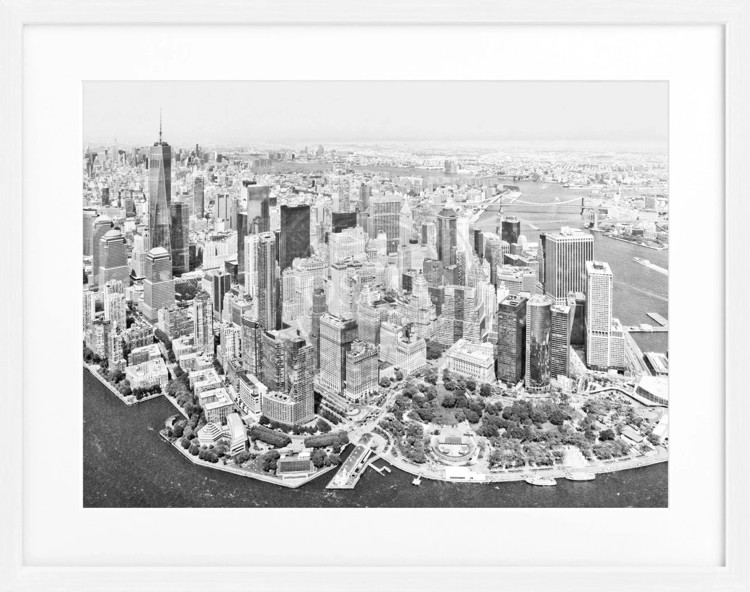 Schwarz-weiß Poster mit Rahmen, New York Skyline Motiv, 31x25cm, von Cosman-Photocollection