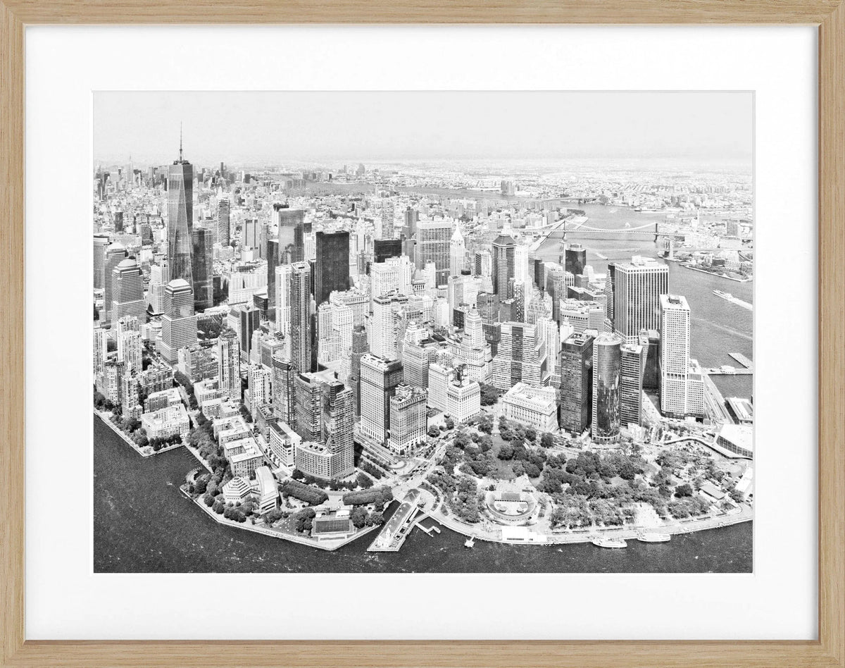 Schwarz-weiß Poster mit Rahmen, New York Skyline Motiv, 31x25cm, von Cosman-Photocollection.