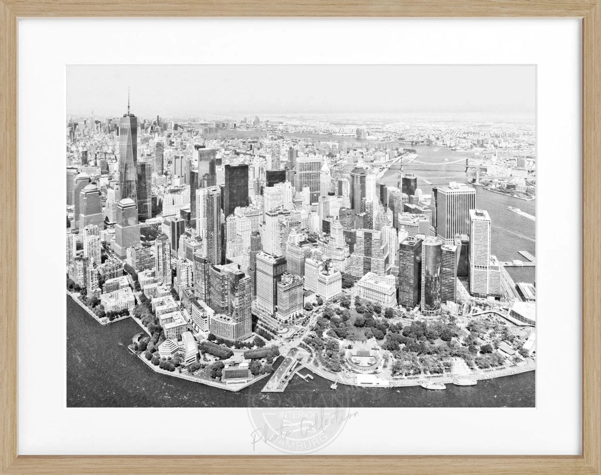 Schwarz-weiß Poster mit Rahmen, New York Skyline Motiv, 31x25cm, von Cosman-Photocollection.