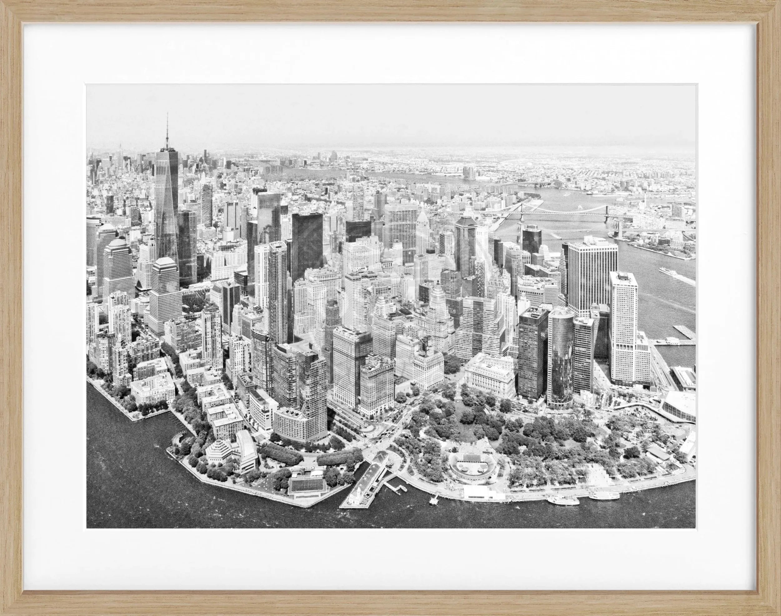 Schwarz-weiß Poster mit Rahmen, New York Skyline Motiv, 31x25cm, von Cosman-Photocollection.