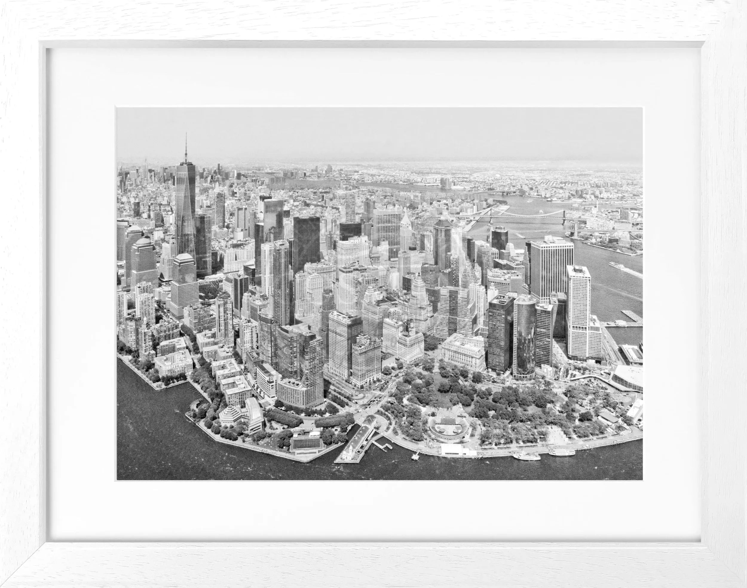 Schwarz-weiß Poster mit Rahmen von Cosman-Photocollection, New York Skyline, Größe 31x25 cm, urbanes Stadtbild, Wanddekoration