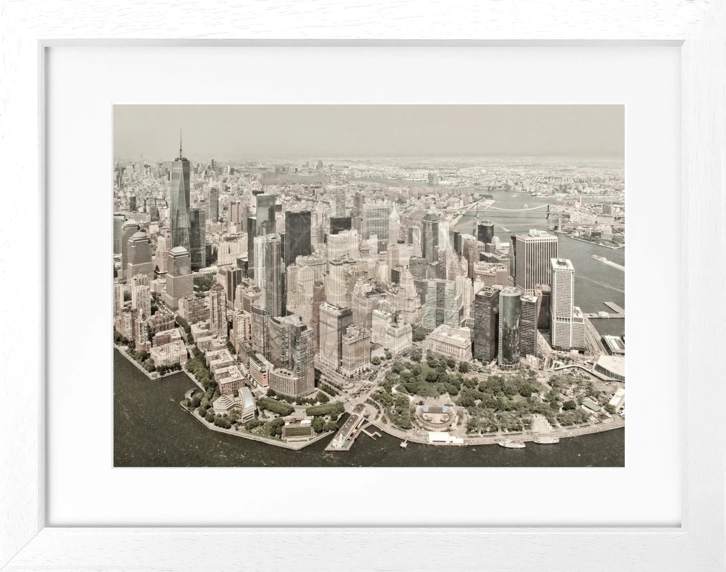 Schwarz-weiß Poster mit Rahmen, New York Skyline, von Cosman-Photocollection, 31x25cm, Wanddekoration im modernen Stil