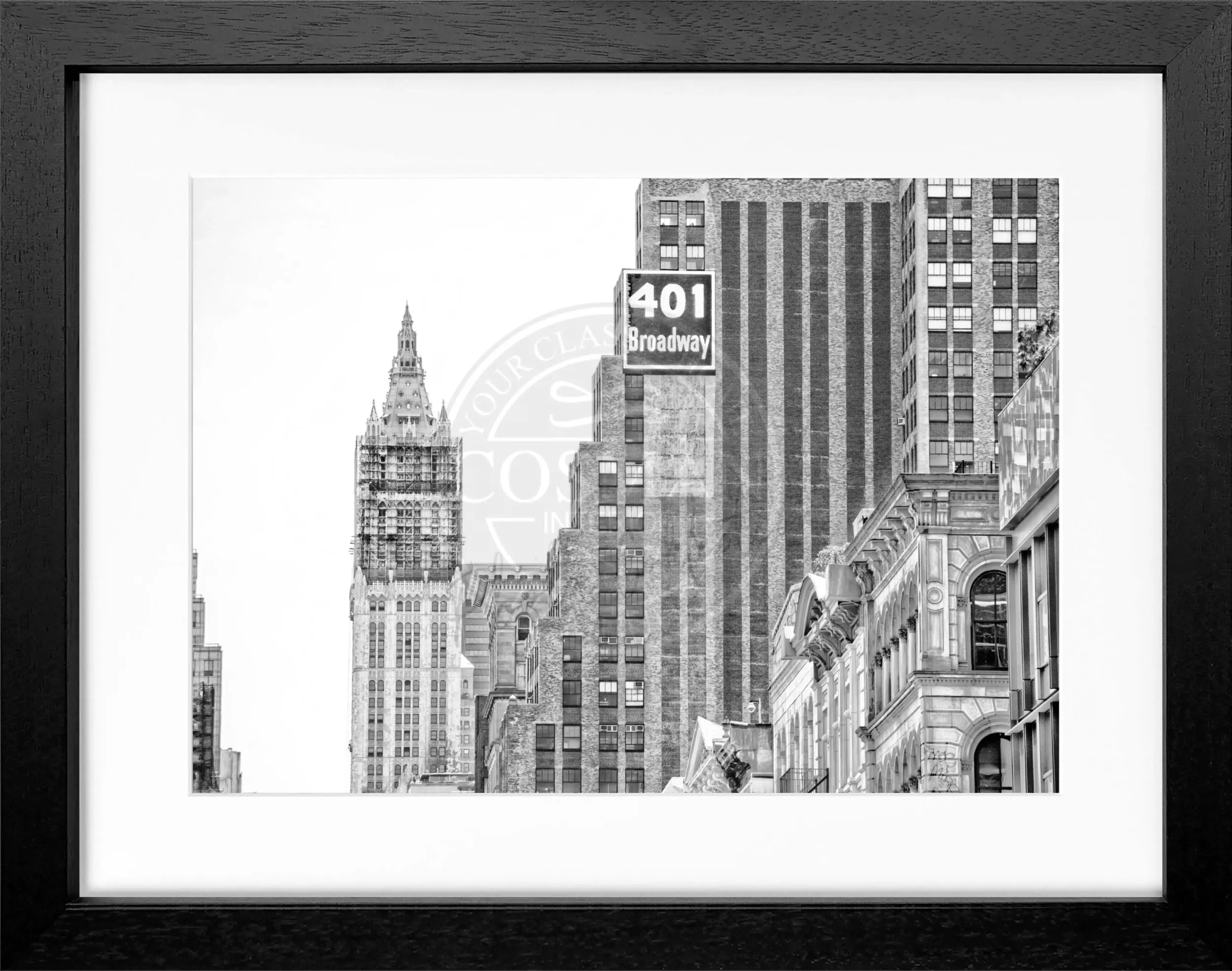 Schwarz-weiß Poster mit Rahmen von Cosman-Photocollection, New York Woolworth Building, 31x25cm, urbanes Stadtbild