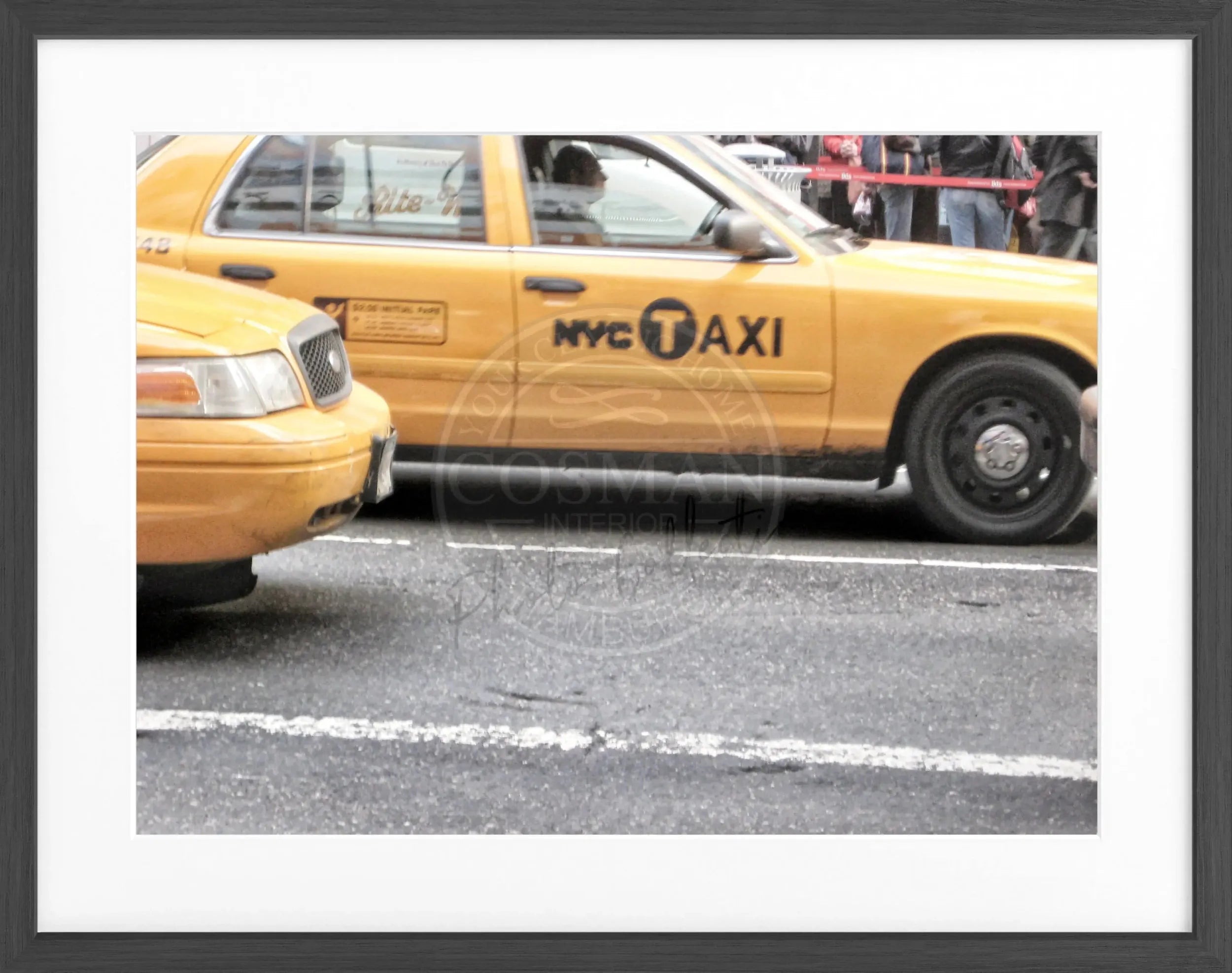 Schwarz-weiß Poster mit Rahmen, New York ’Yellow Cap’ NY61, von Cosman-Photocollection, 31x25 cm, dekoratives Stadtmotiv