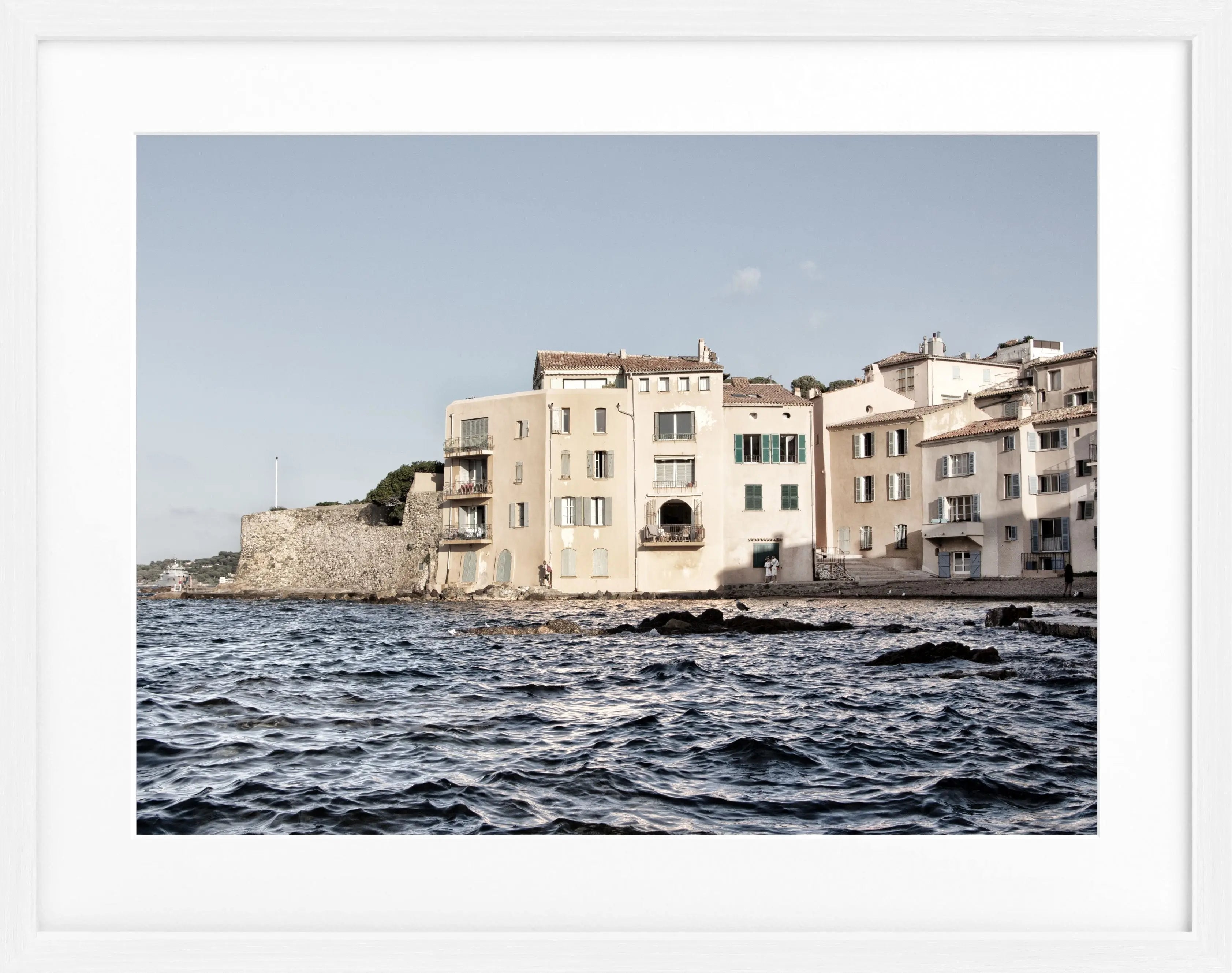 Schwarz-weiß Poster mit Rahmen von Saint Tropez, 31x25cm, von Cosman-Photocollection, modernes Wandbild für Dekoration.