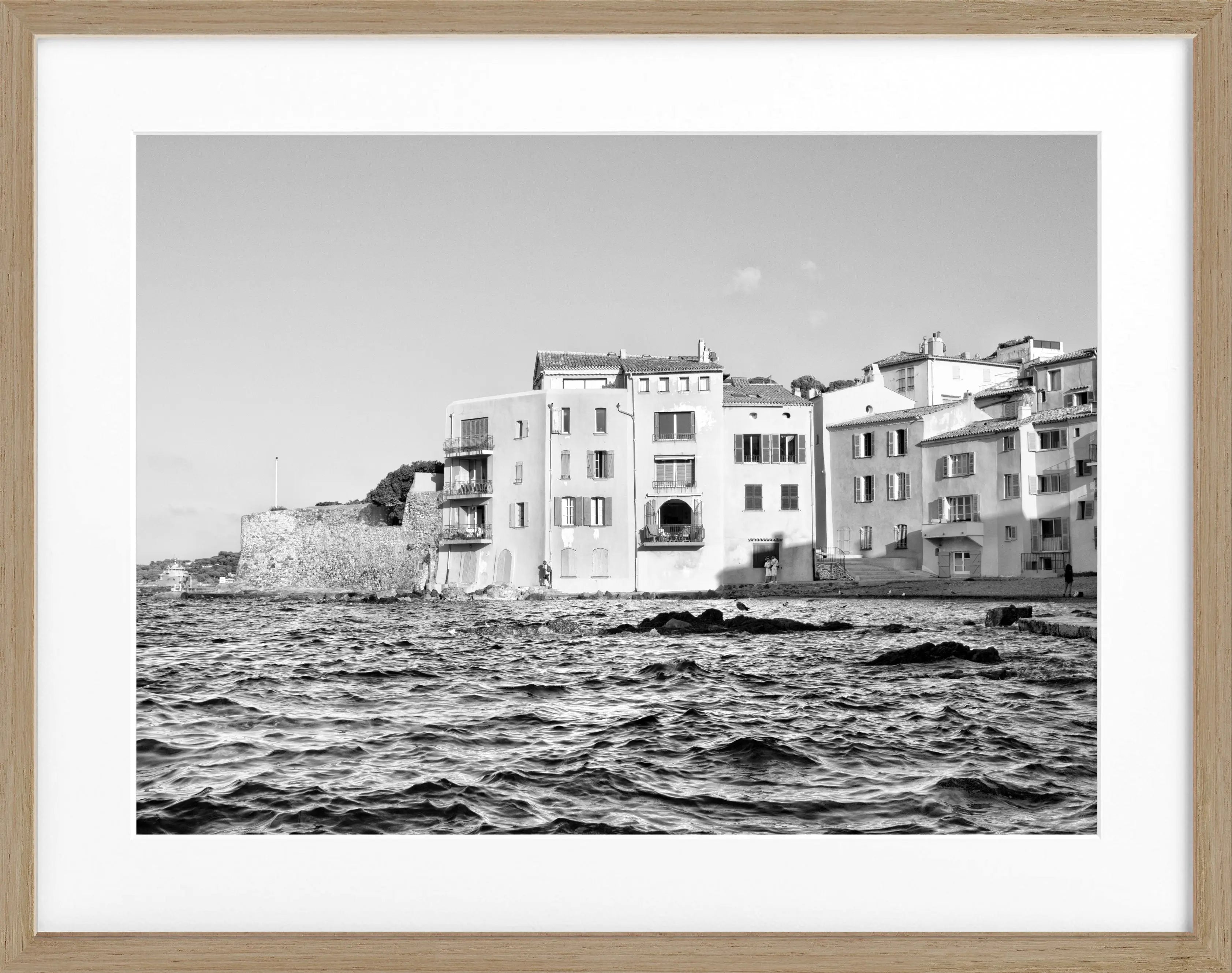 Schwarz-weiß Poster mit Rahmen von Saint Tropez, 31x25 cm, von Cosman-Photocollection, elegantes Wandbild im modernen Stil