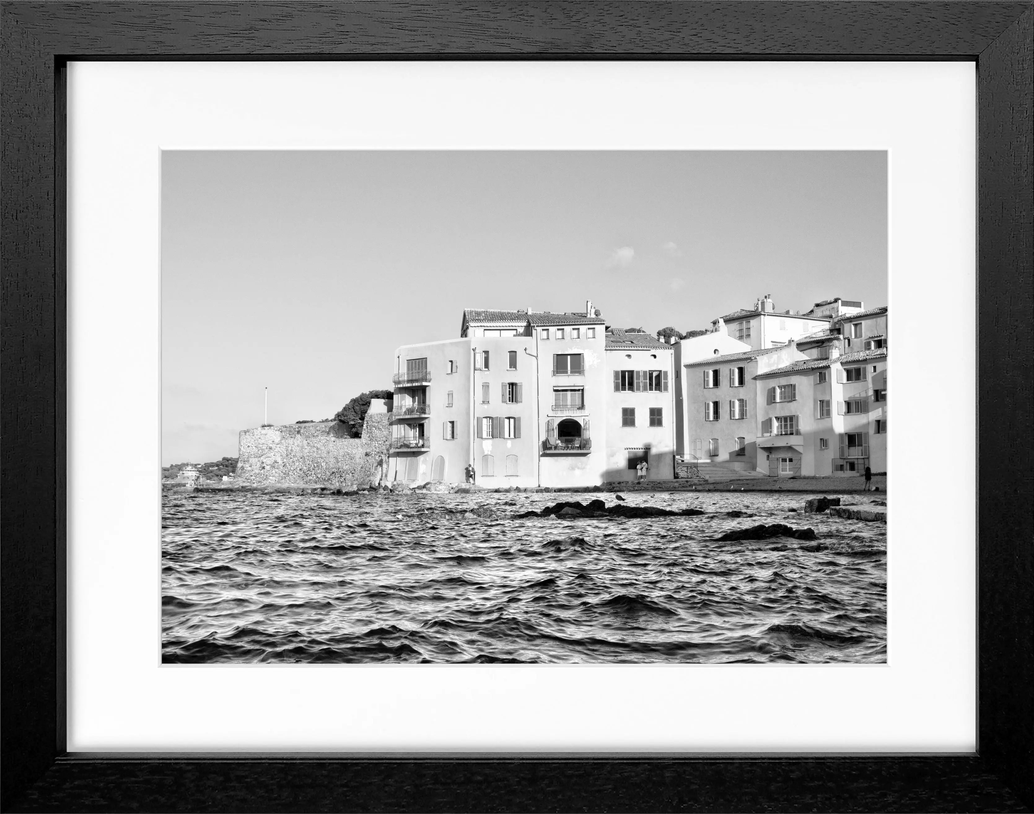Schwarz-weiß Poster mit Rahmen, Saint Tropez Motiv, von Cosman-Photocollection, 31x25cm, stilvolle Wanddekoration