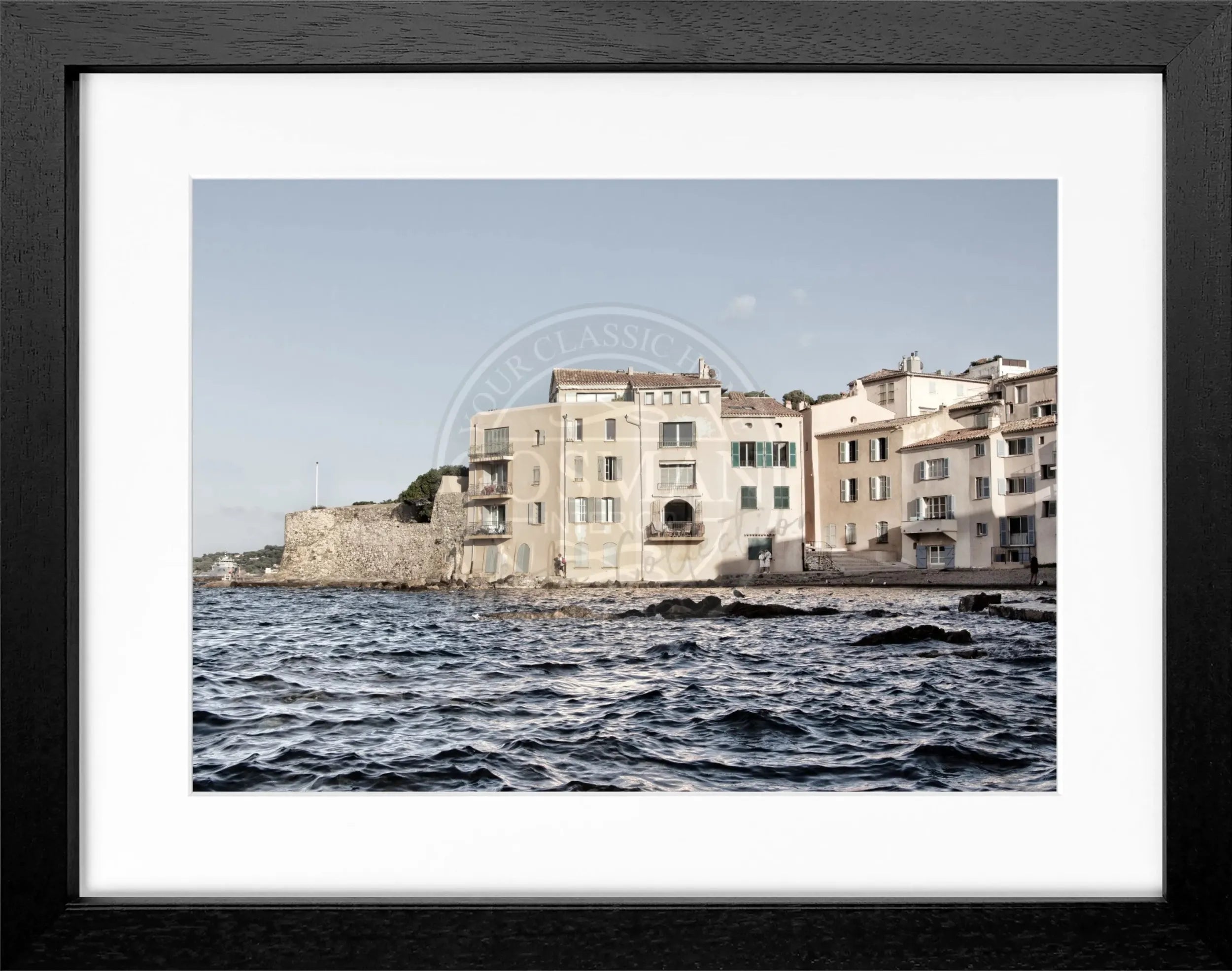 Schwarz-Weiß-Poster mit Rahmen, Saint Tropez Motiv, von Cosman-Photocollection, 31x25cm, elegante Wanddekoration