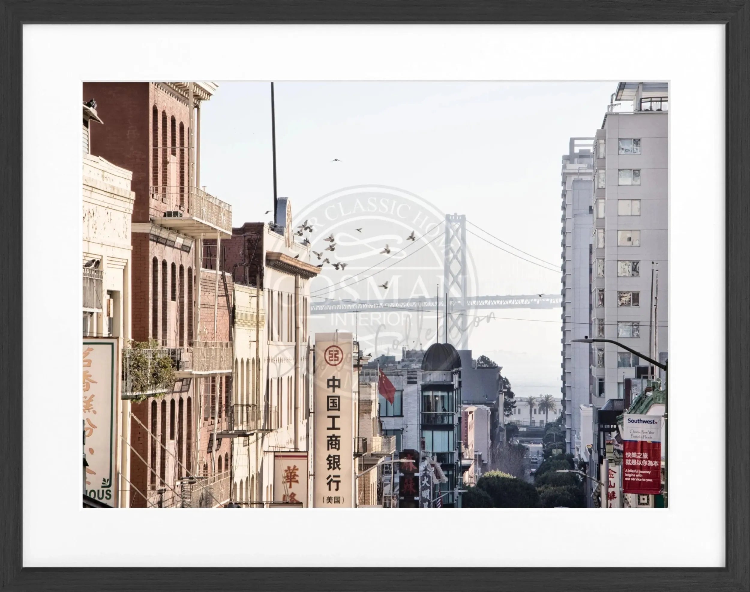 Schwarz-weiß Poster mit Rahmen von Cosman-Photocollection, San Francisco Bay Bridge Motiv, 31x25cm, Wanddeko