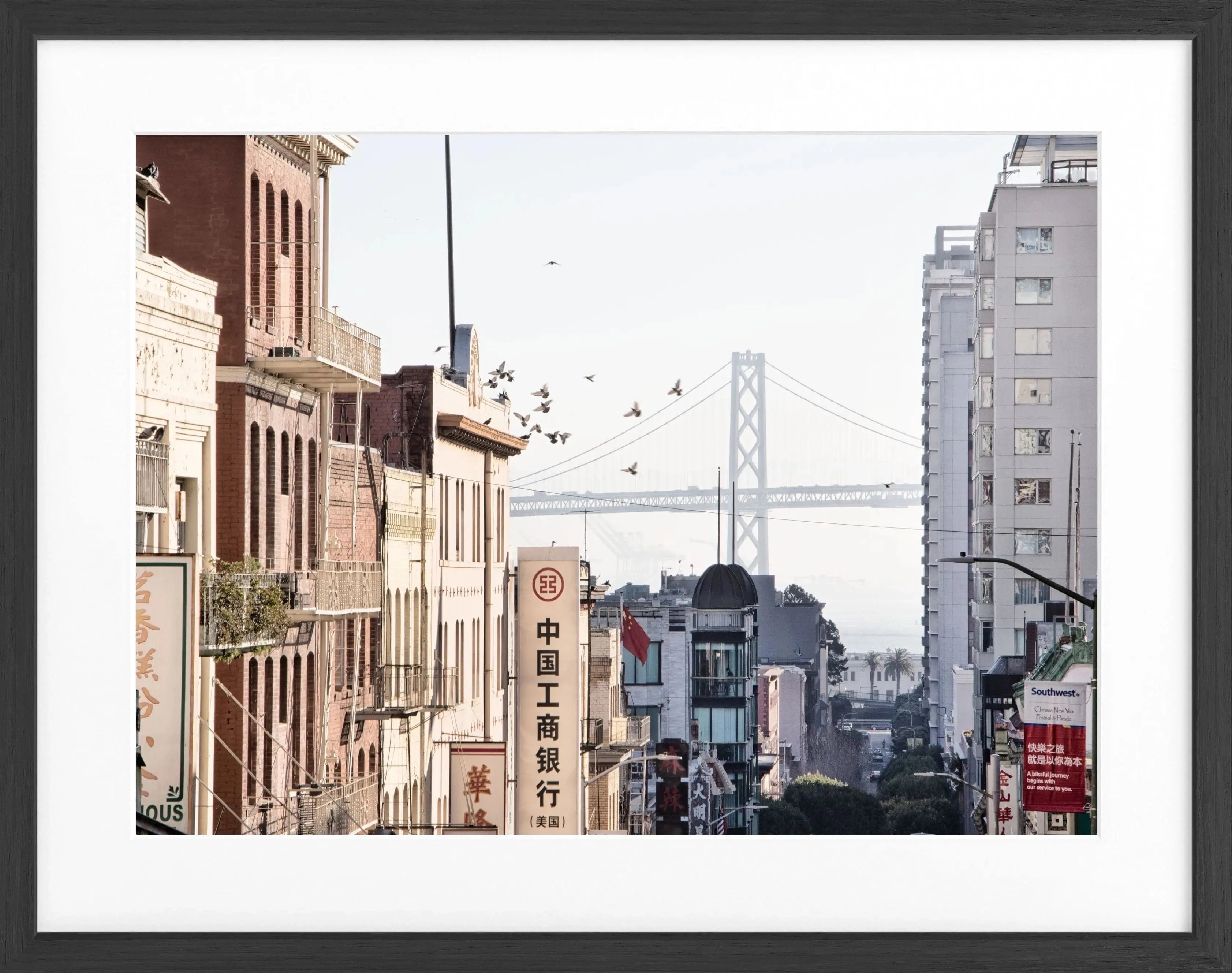Schwarz-weiß Poster mit Rahmen von Cosman-Photocollection, San Francisco Bay Bridge Motiv, 31x25cm, Wanddeko