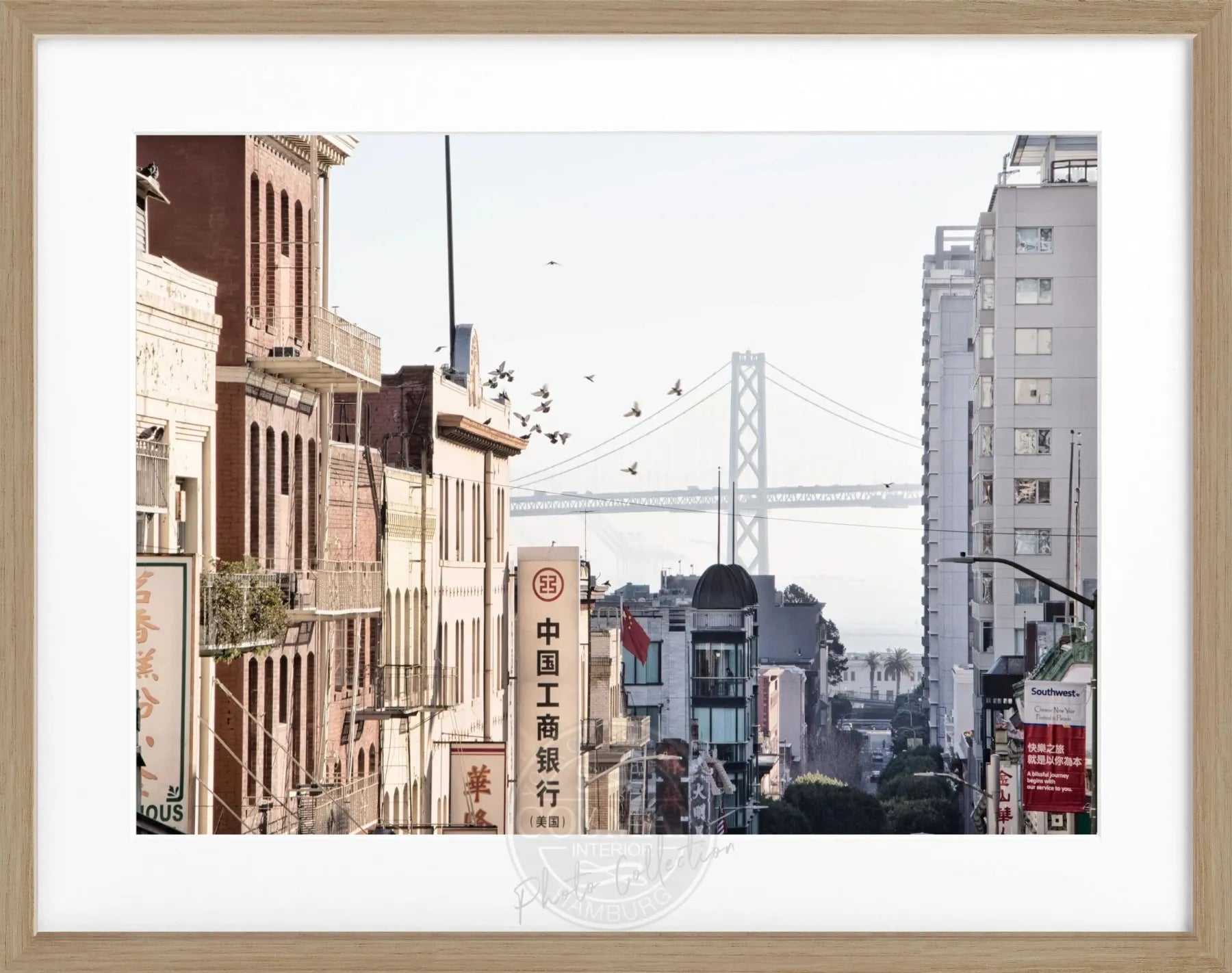 Schwarz-weiß Poster mit Rahmen von San Francisco Bay Bridge, 31x25cm, von Cosman-Photocollection, für Wanddekoration.