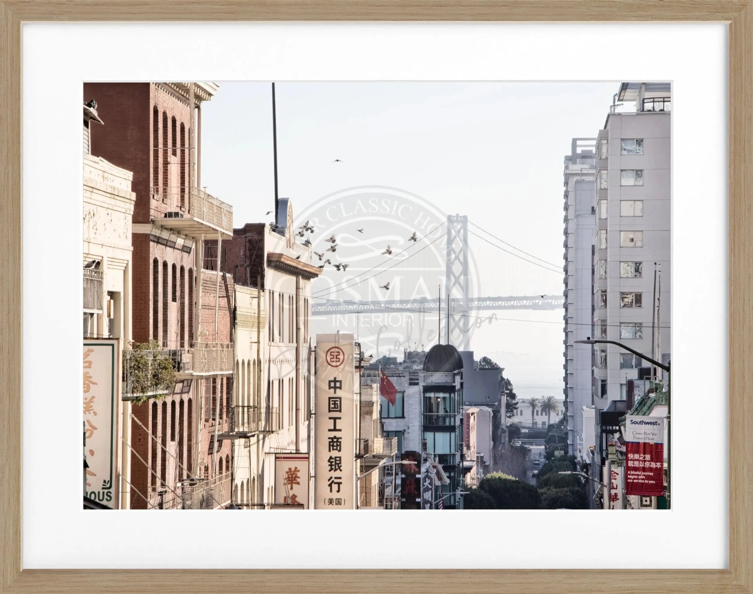 Schwarz-weiß Poster mit Rahmen von San Francisco Bay Bridge, 31x25cm, von Cosman-Photocollection, für Wanddekoration.