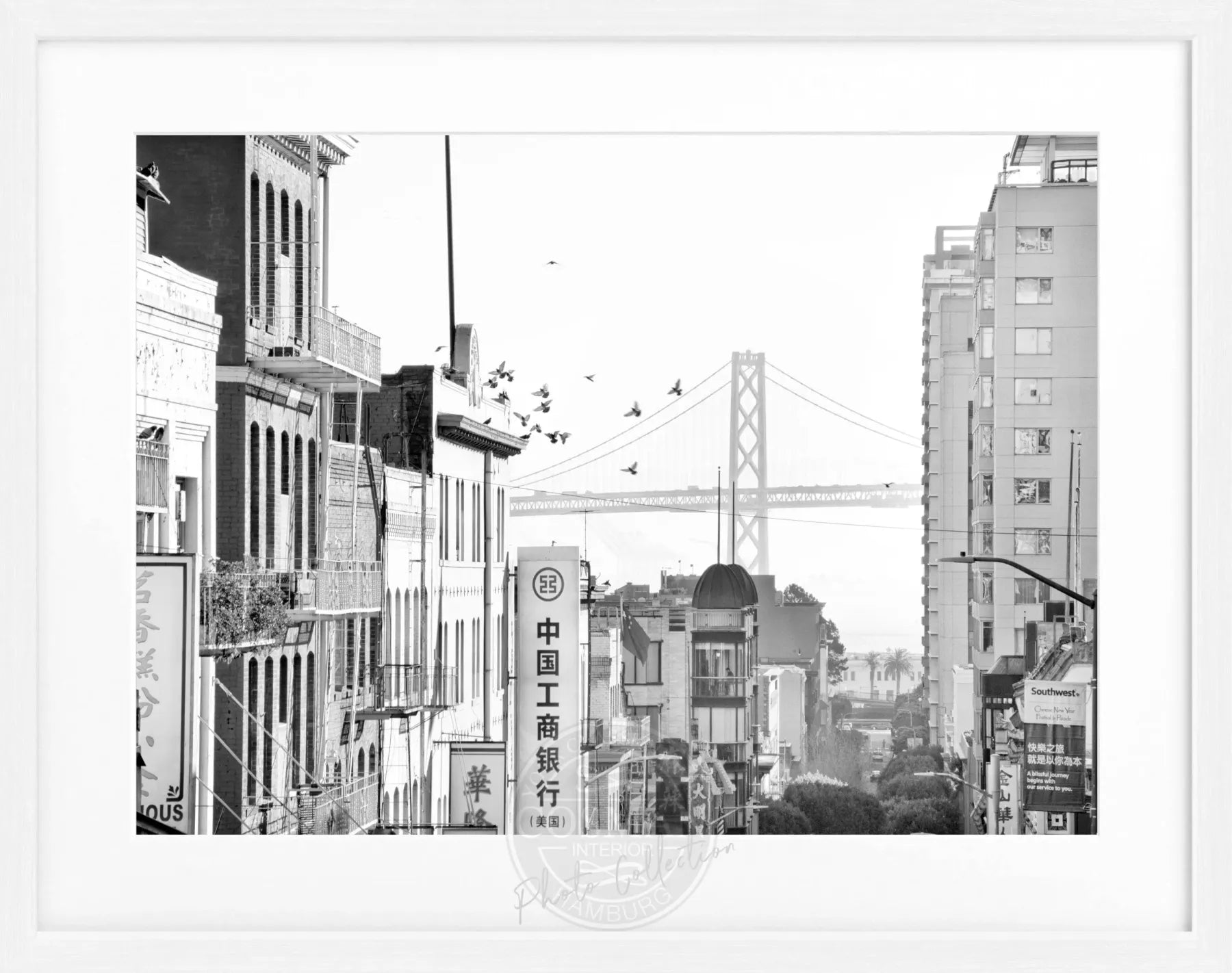 Schwarz-weiß Poster mit Rahmen von San Francisco Bay Bridge, 31x25cm, von Cosman-Photocollection, Wanddekoration mit Stadtmotiv