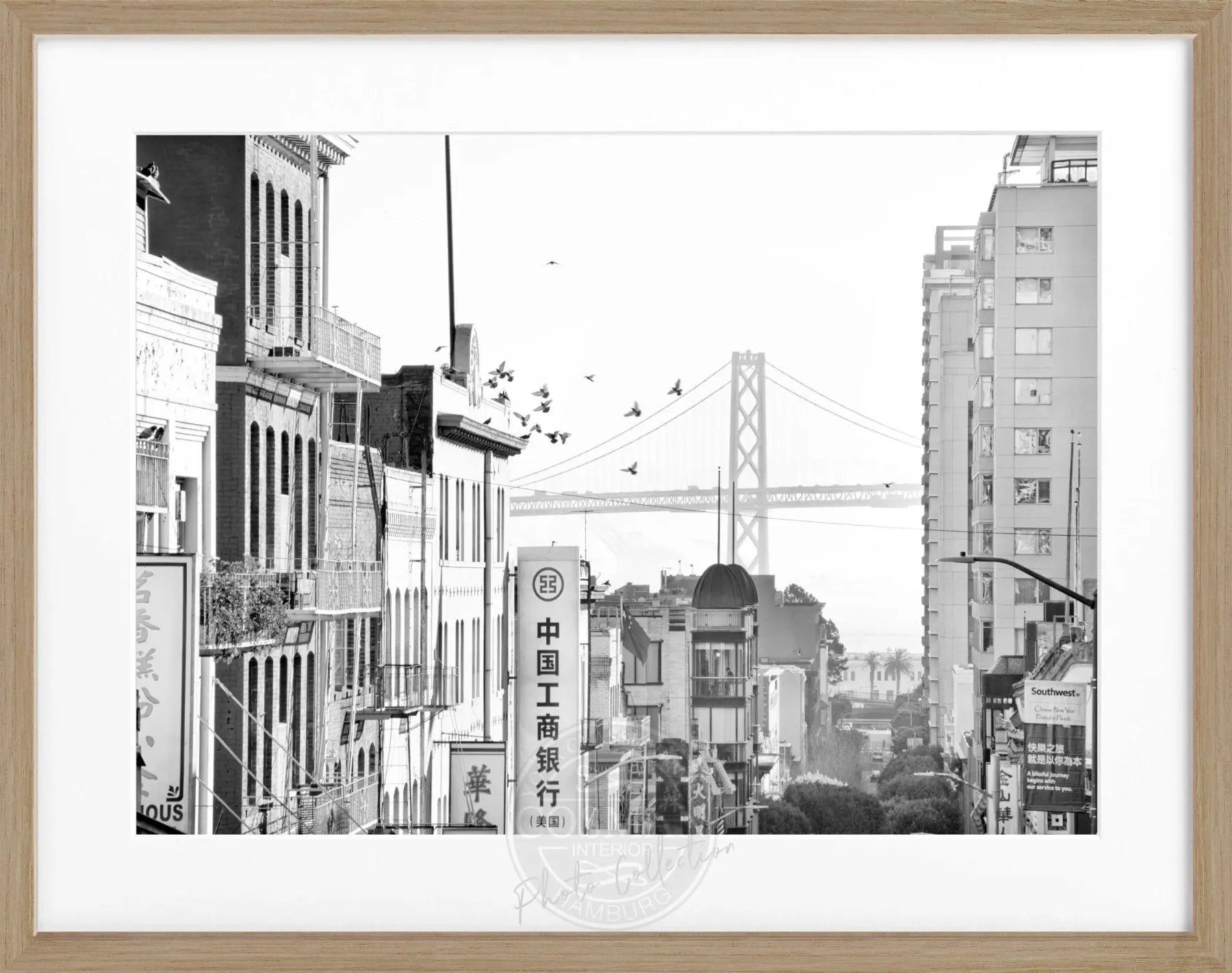 Schwarz-weiß Poster mit Rahmen von Cosman-Photocollection, San Francisco Bay Bridge Motiv, 31x25cm, modernes Wandbild