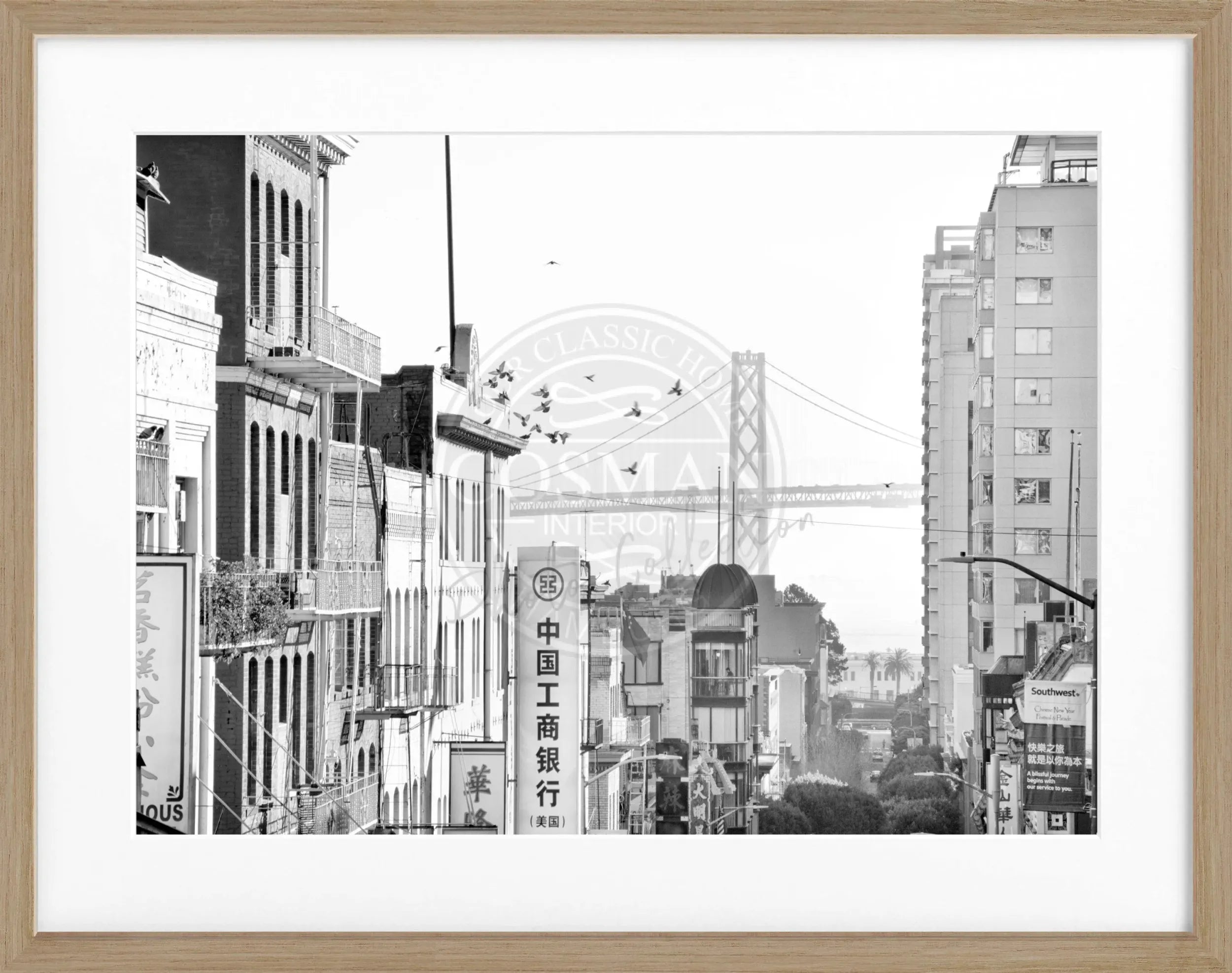 Schwarz-weiß Poster mit Rahmen von Cosman-Photocollection, San Francisco Bay Bridge Motiv, 31x25cm, modernes Wandbild