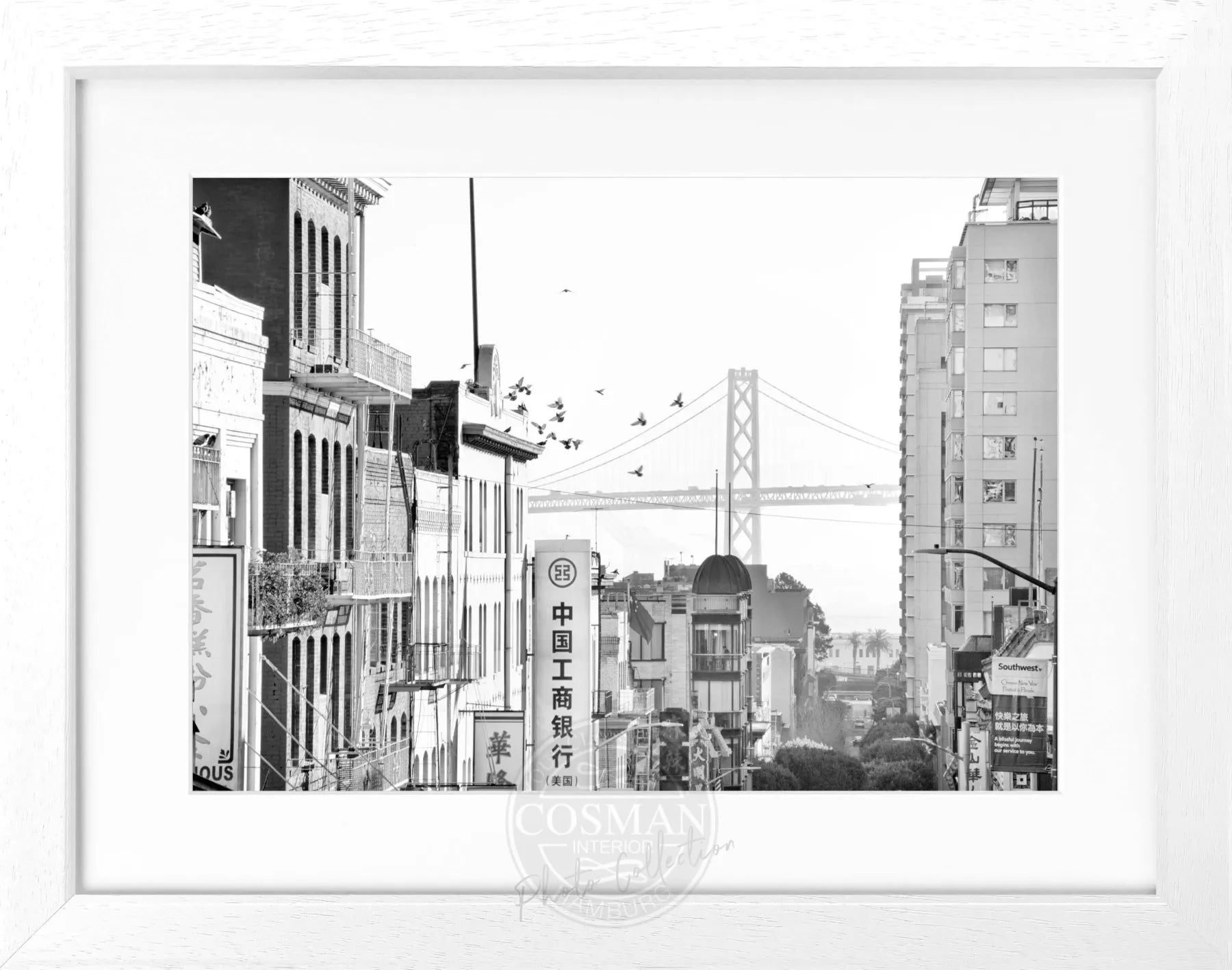 Schwarz-weiß Poster mit Rahmen von Cosman-Photocollection, San Francisco Bay Bridge Motiv, 31x25cm, Wanddekoration