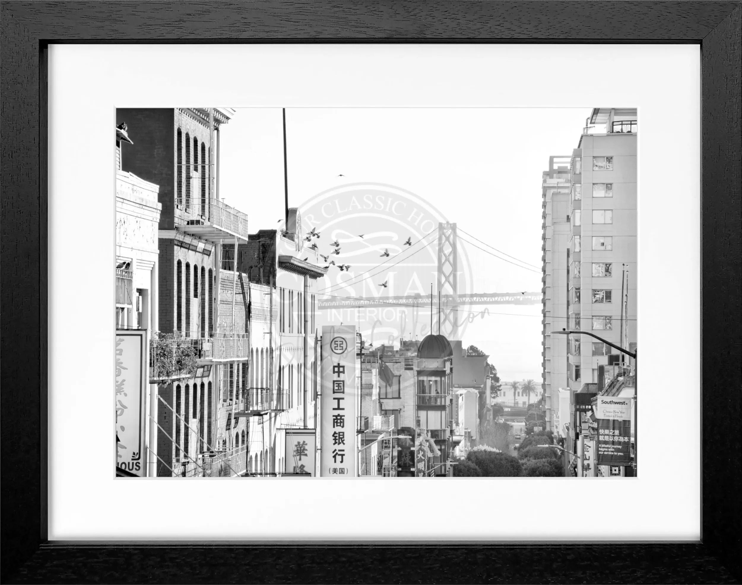 Schwarz-weiß Poster mit Rahmen von Cosman-Photocollection, San Francisco Bay Bridge, 31x25cm, stilvolle Wanddekoration