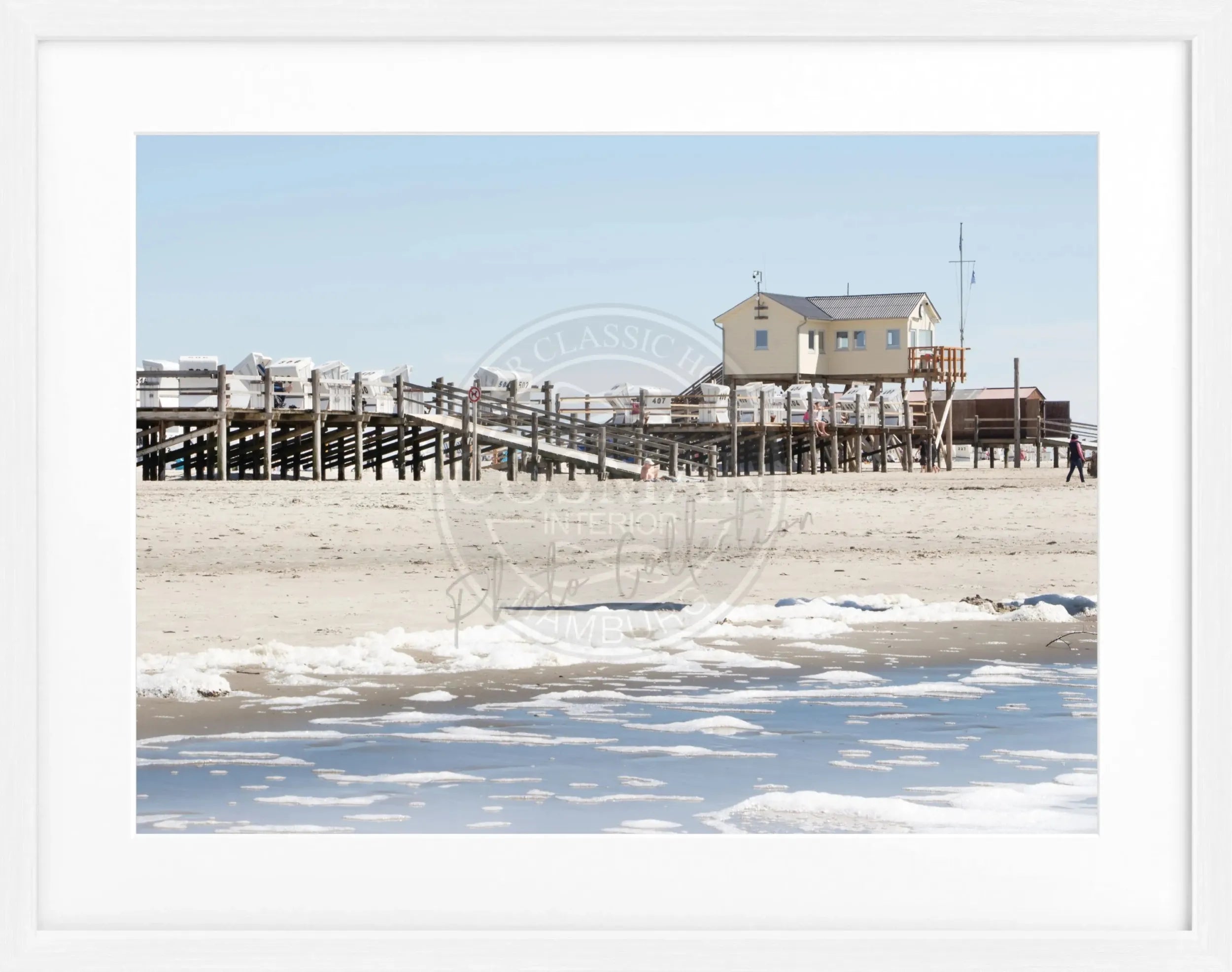 Schwarz-weißer Poster mit Rahmen, Sankt Peter Ording Beach Motiv, von Cosman-Photocollection, 31cm x 25cm