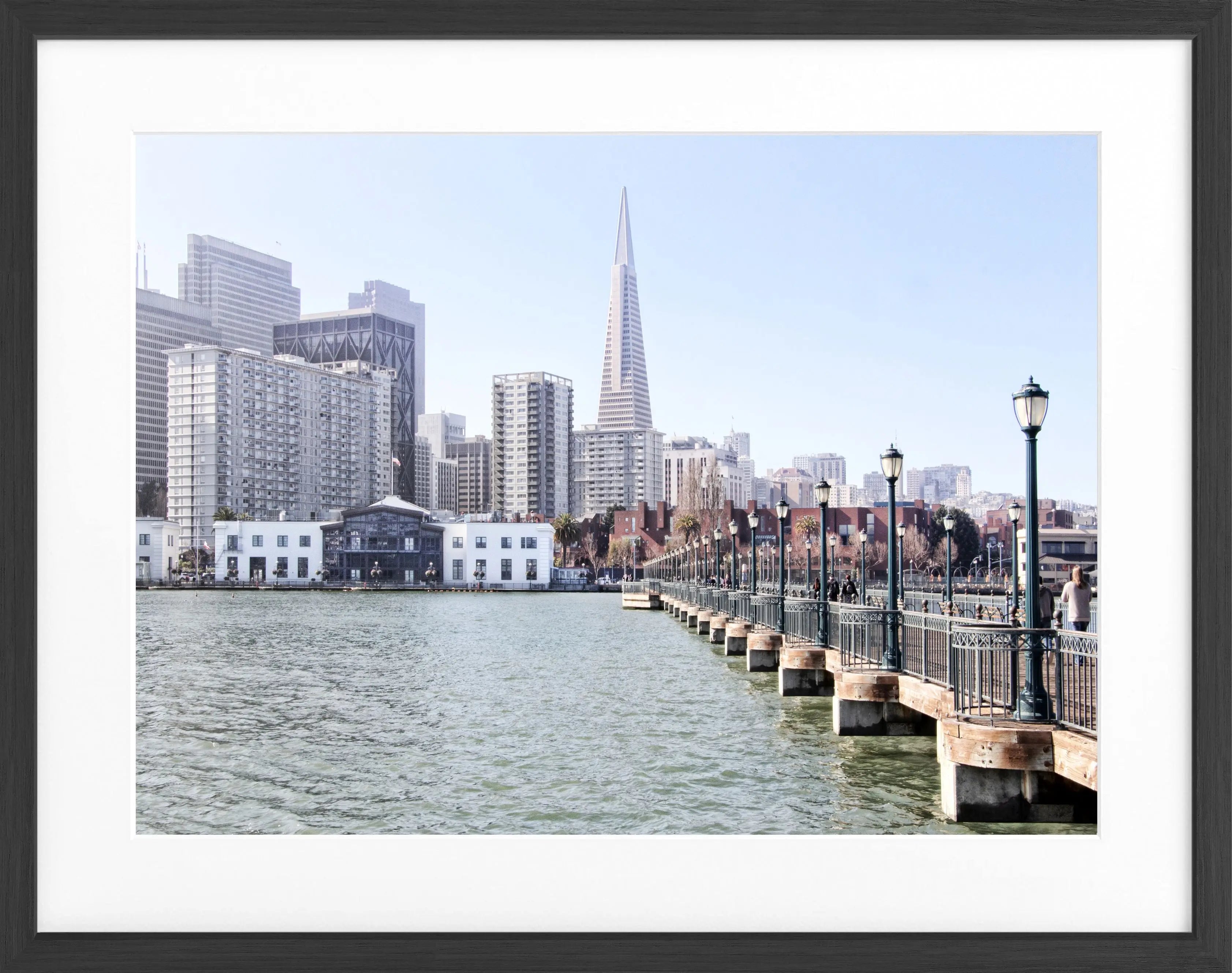 Schwarz-weiß Poster mit Rahmen, Skyline von San Francisco, von Cosman-Photocollection, 31x25 cm, urbanes Stadtbild