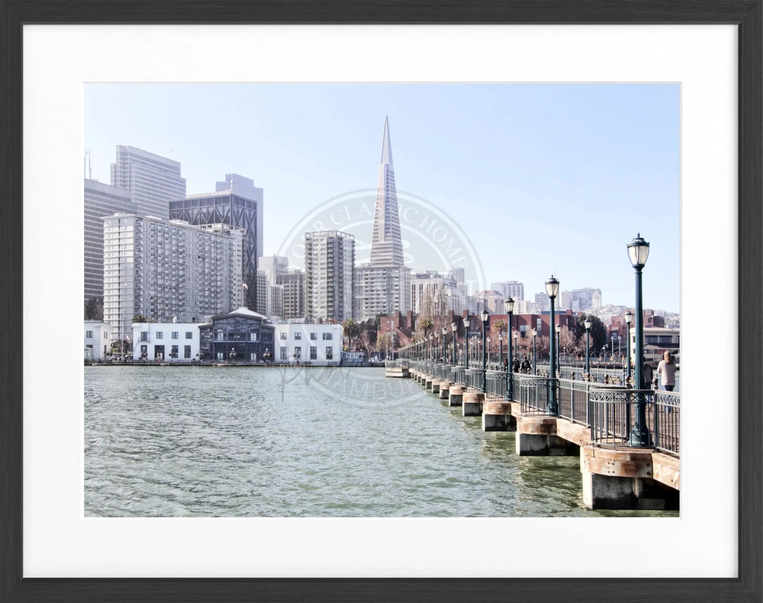 Schwarz-weiß Poster mit Rahmen, Skyline von San Francisco, von Cosman-Photocollection, 31cm x 25cm, Wanddekoration