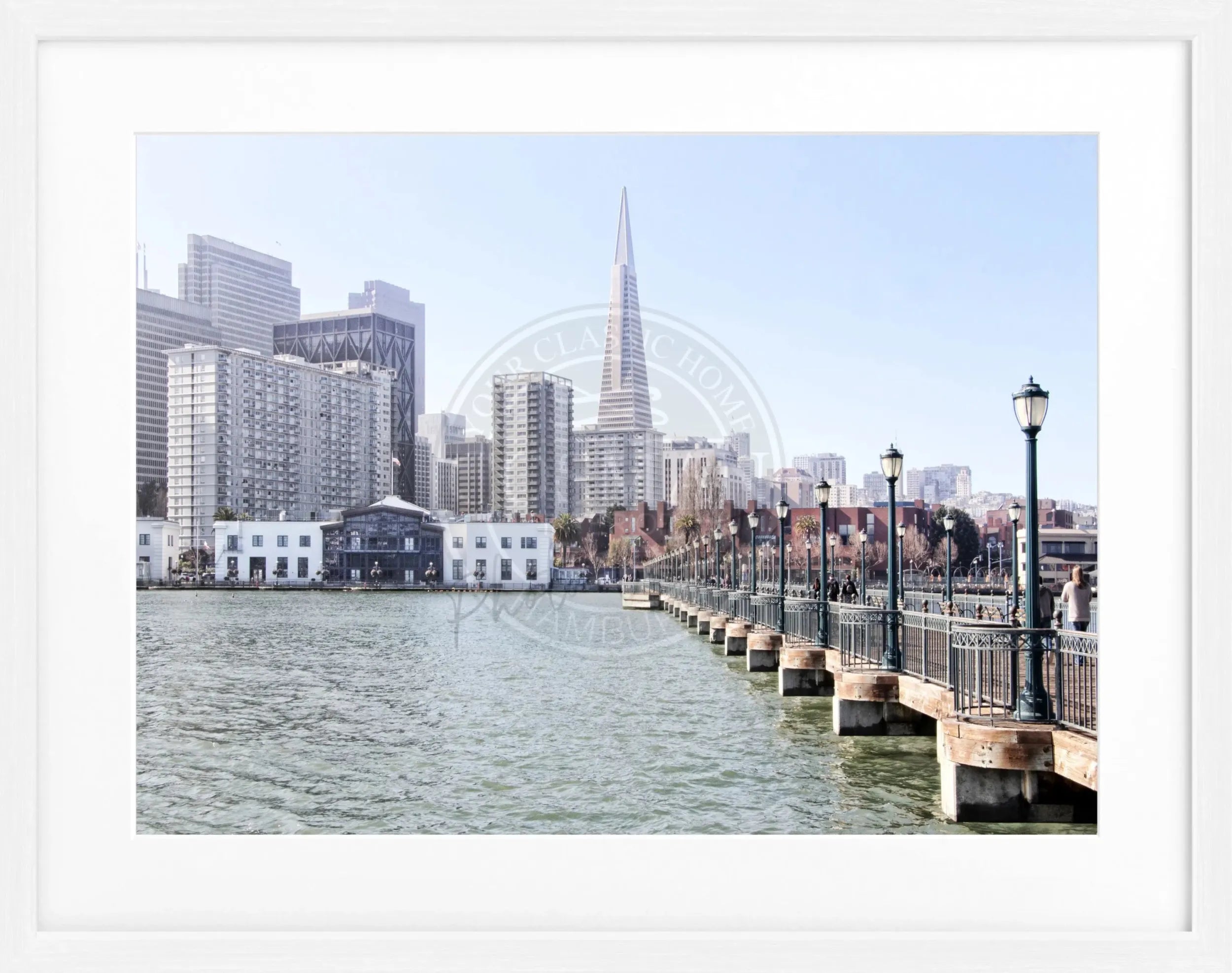 Schwarz-weiß Poster mit Rahmen von San Francisco Skyline, von Cosman-Photocollection, 31x25 cm, Wanddekoration, Stadtmotiv