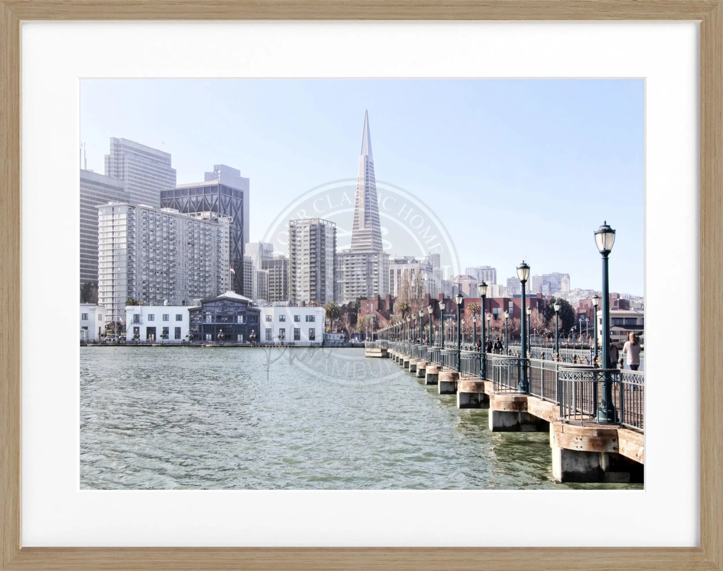 Schwarz-weiß Poster mit Rahmen von Cosman-Photocollection, Skyline von San Francisco, 31x25 cm, modernes Wandbild