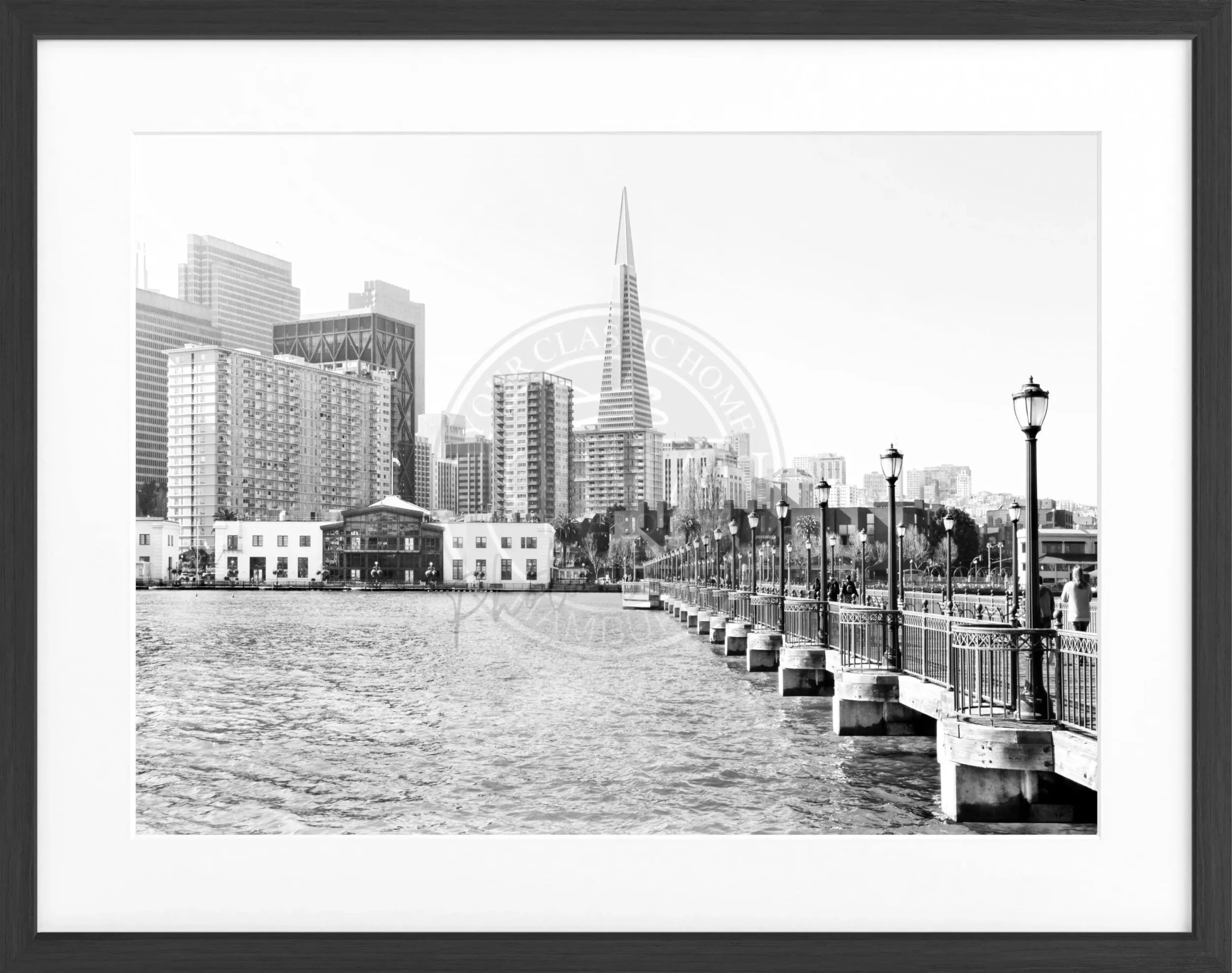 Schwarz-weiß Poster mit Rahmen, Skyline von San Francisco, von Cosman-Photocollection, 31cm x 25cm, Wanddekoration