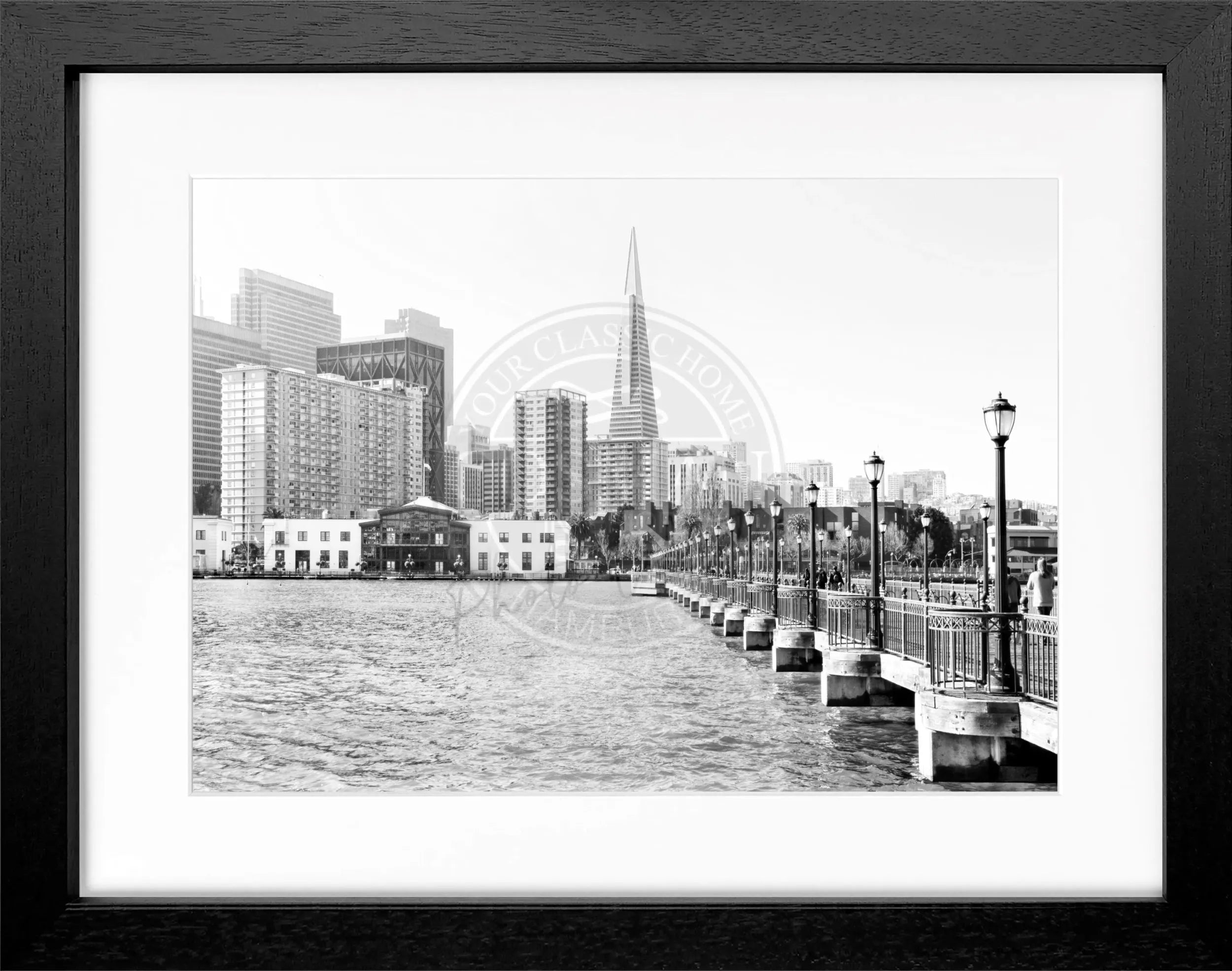 Schwarz-weiß Poster mit Rahmen, Skyline von San Francisco, von Cosman-Photocollection, 31x25 cm, Wanddekoration