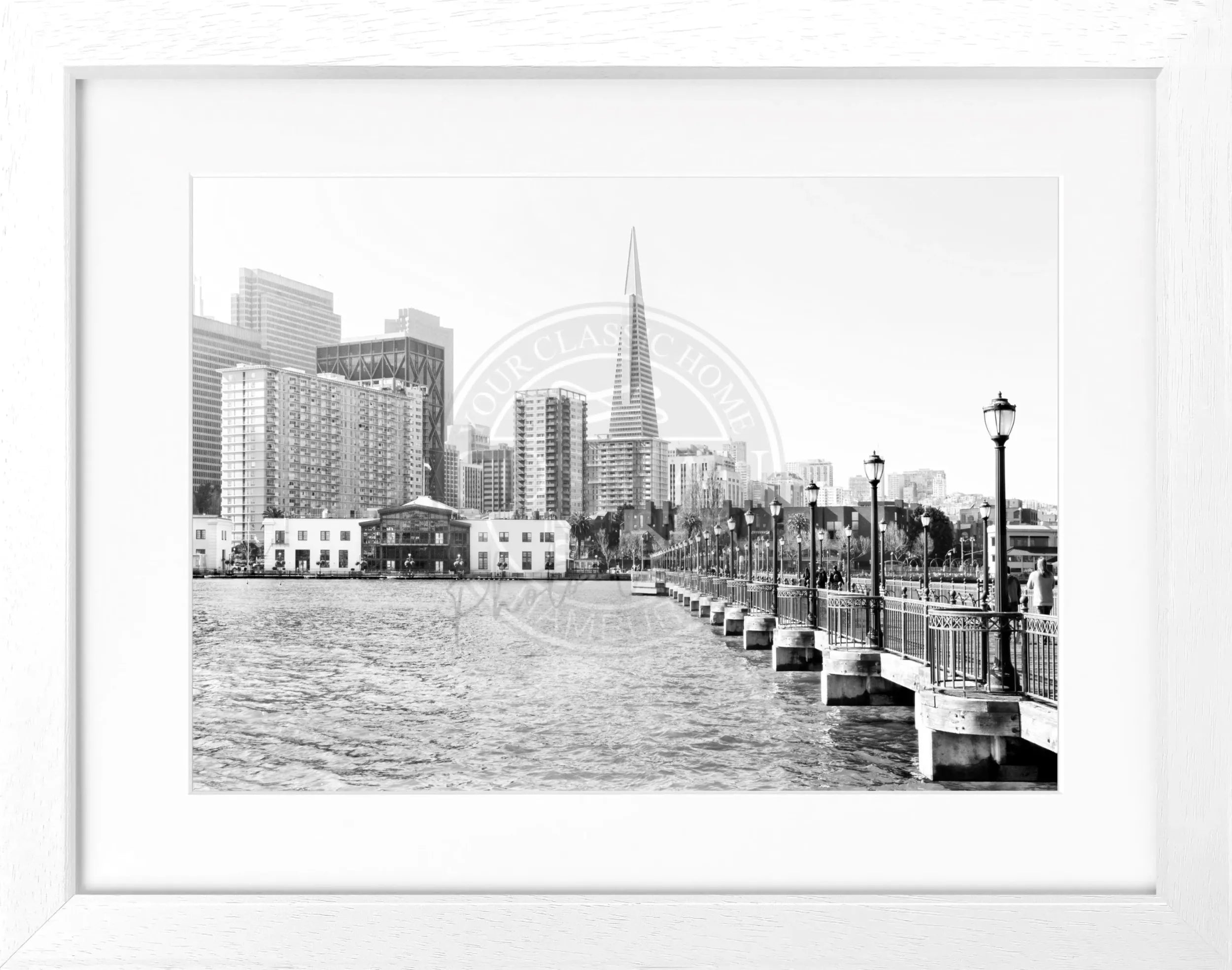 Schwarz-weiß Poster mit Rahmen von Cosman-Photocollection, Skyline von San Francisco, 31x25 cm, urbanes Stadtmotiv