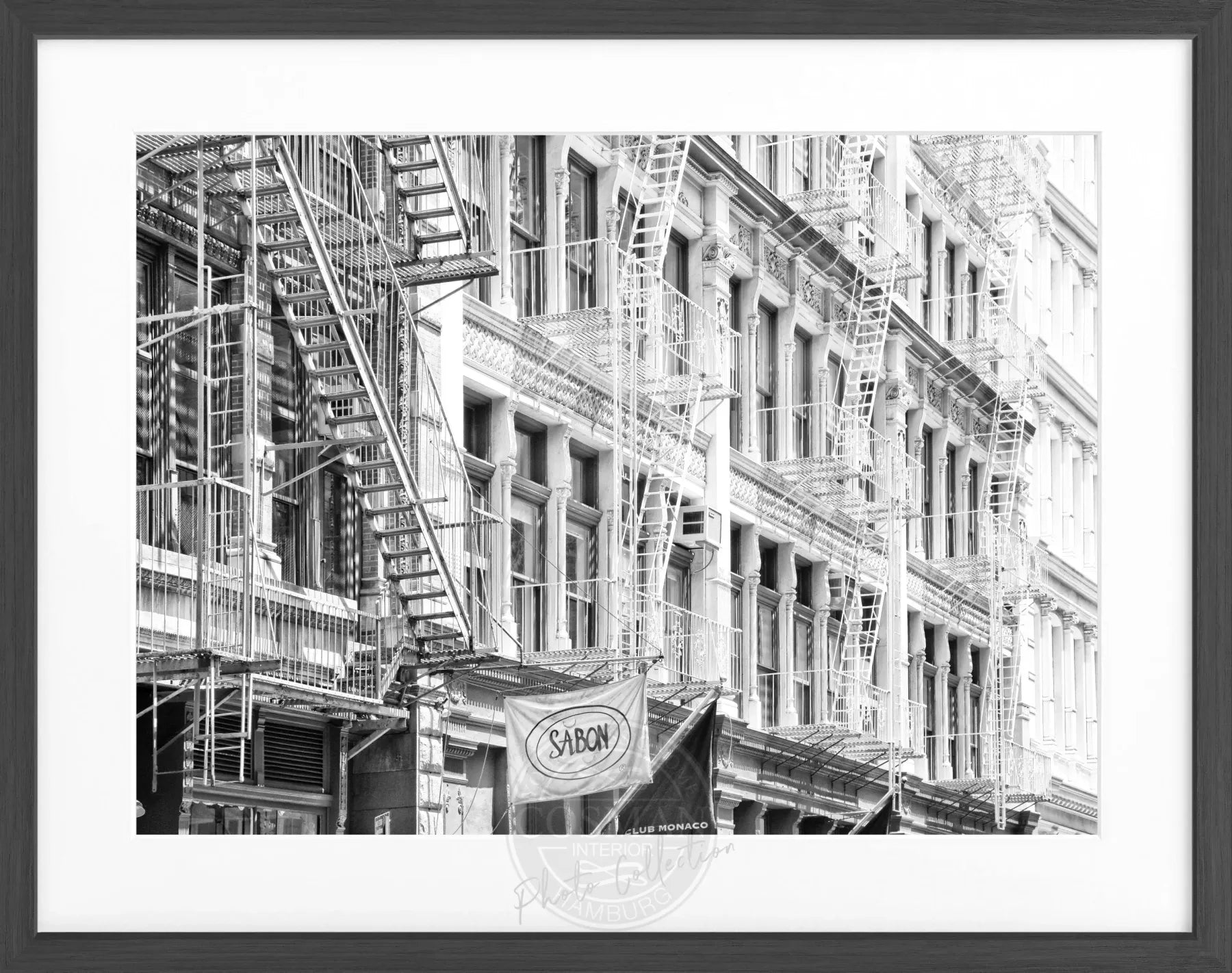 Schwarz-weiß Poster mit Rahmen ’SOHO’ von Cosman-Photocollection, Motiv von New York City, 31x25 cm, dekoratives Wandbild